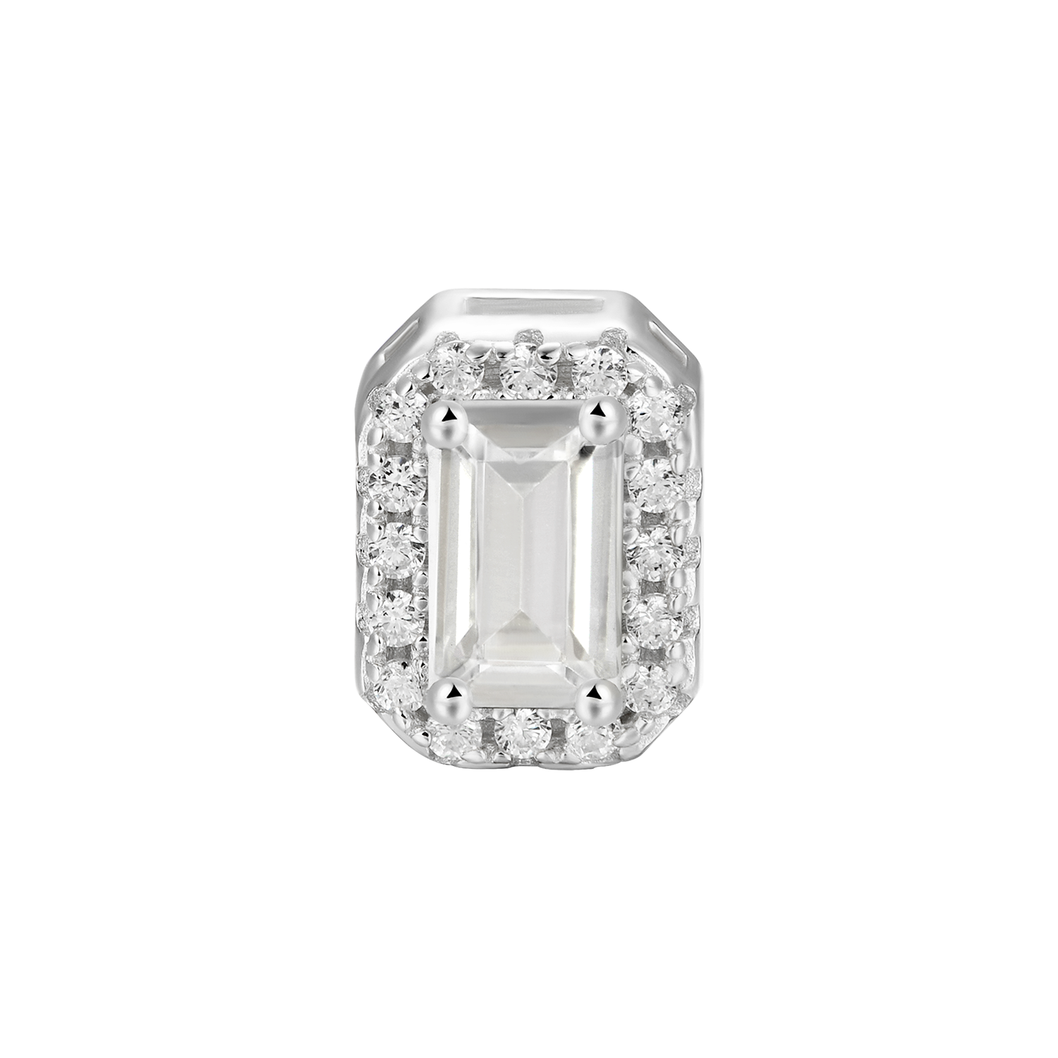 Single Emerald Cut Halo Stud Earring