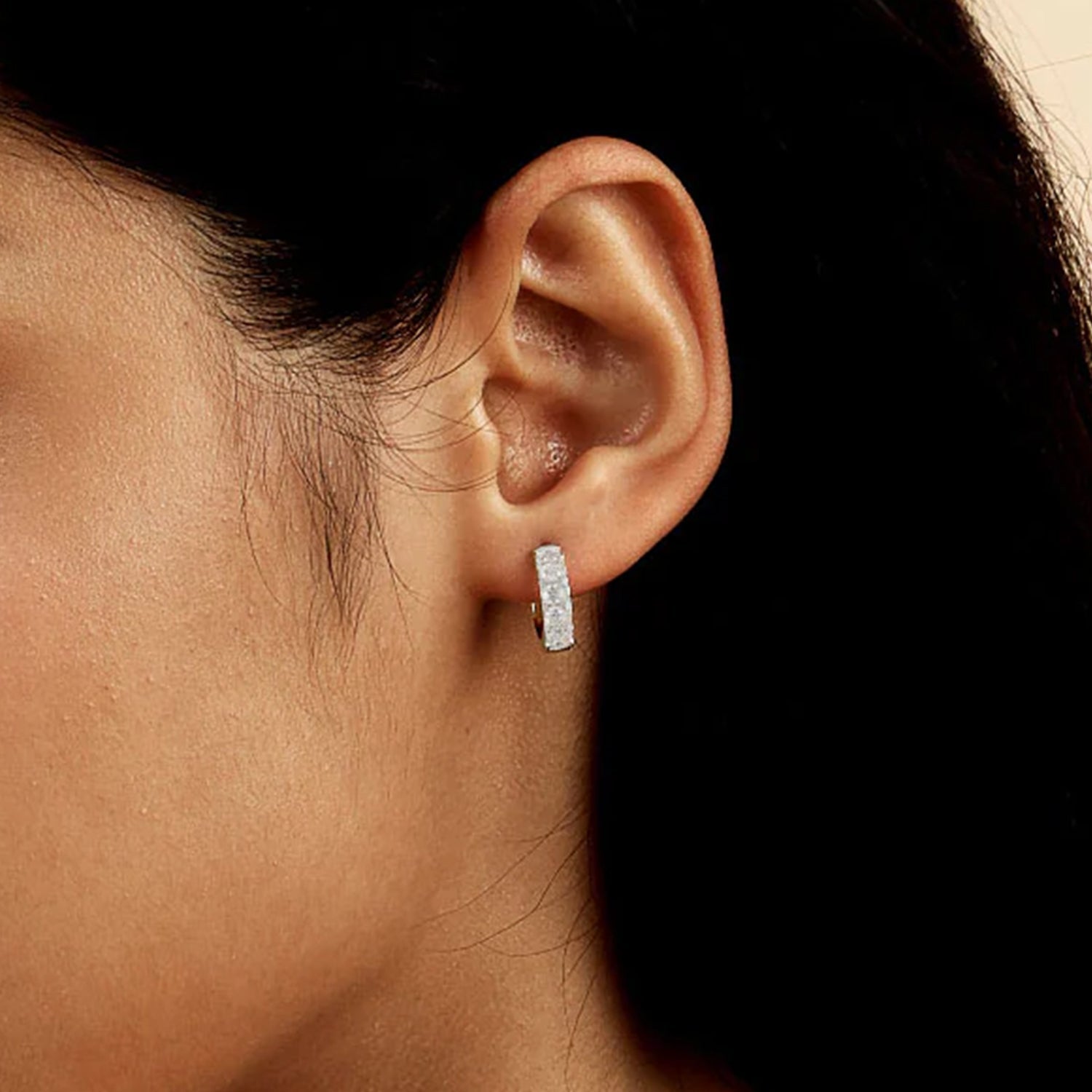 Single Moissanite Single Row Hoop Earring