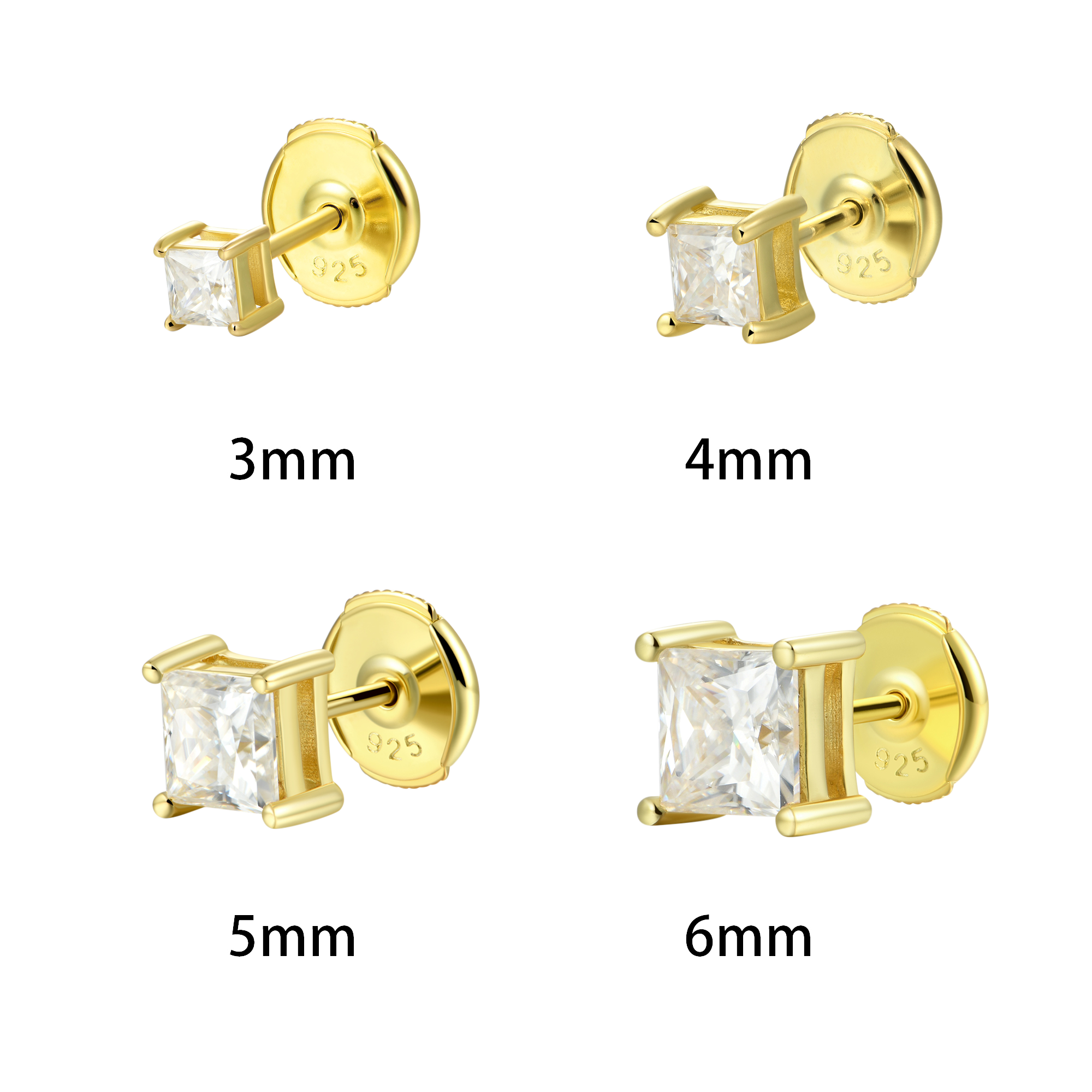 Moissanite S925 Princess Cut Stud Earring