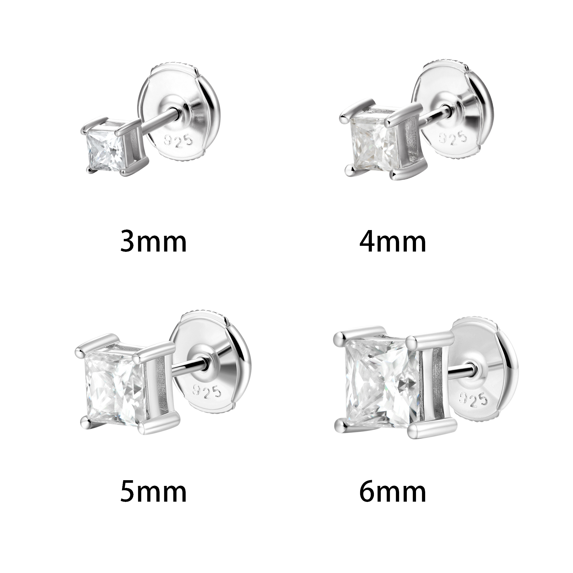 Women's Princess Cut Stud Earring