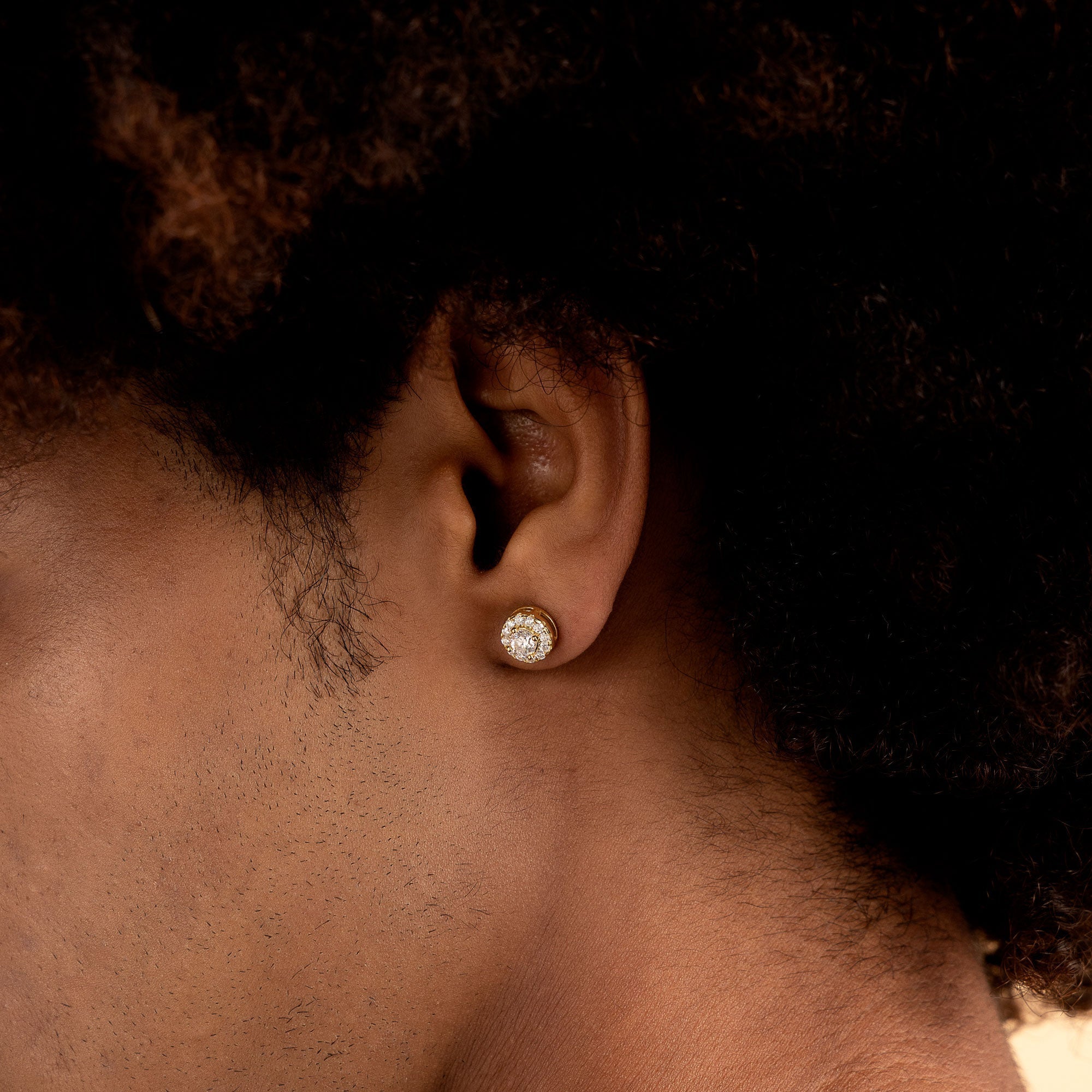 Halo Round Cut Stud Earrings - Yellow Gold