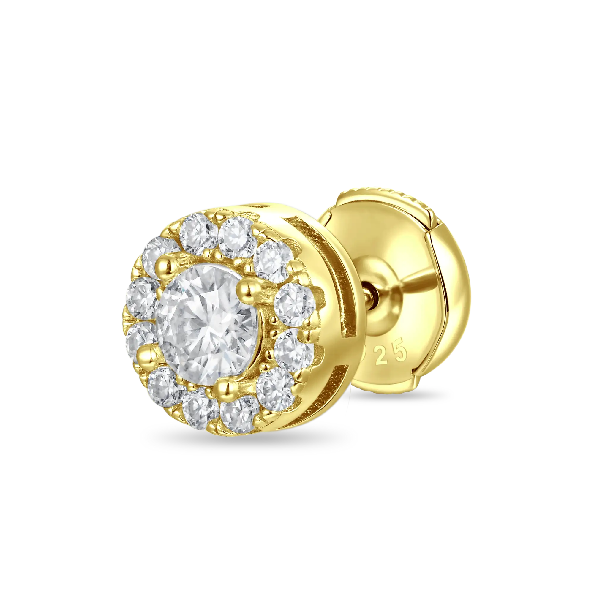 Halo Round Cut Stud Earrings - Yellow Gold