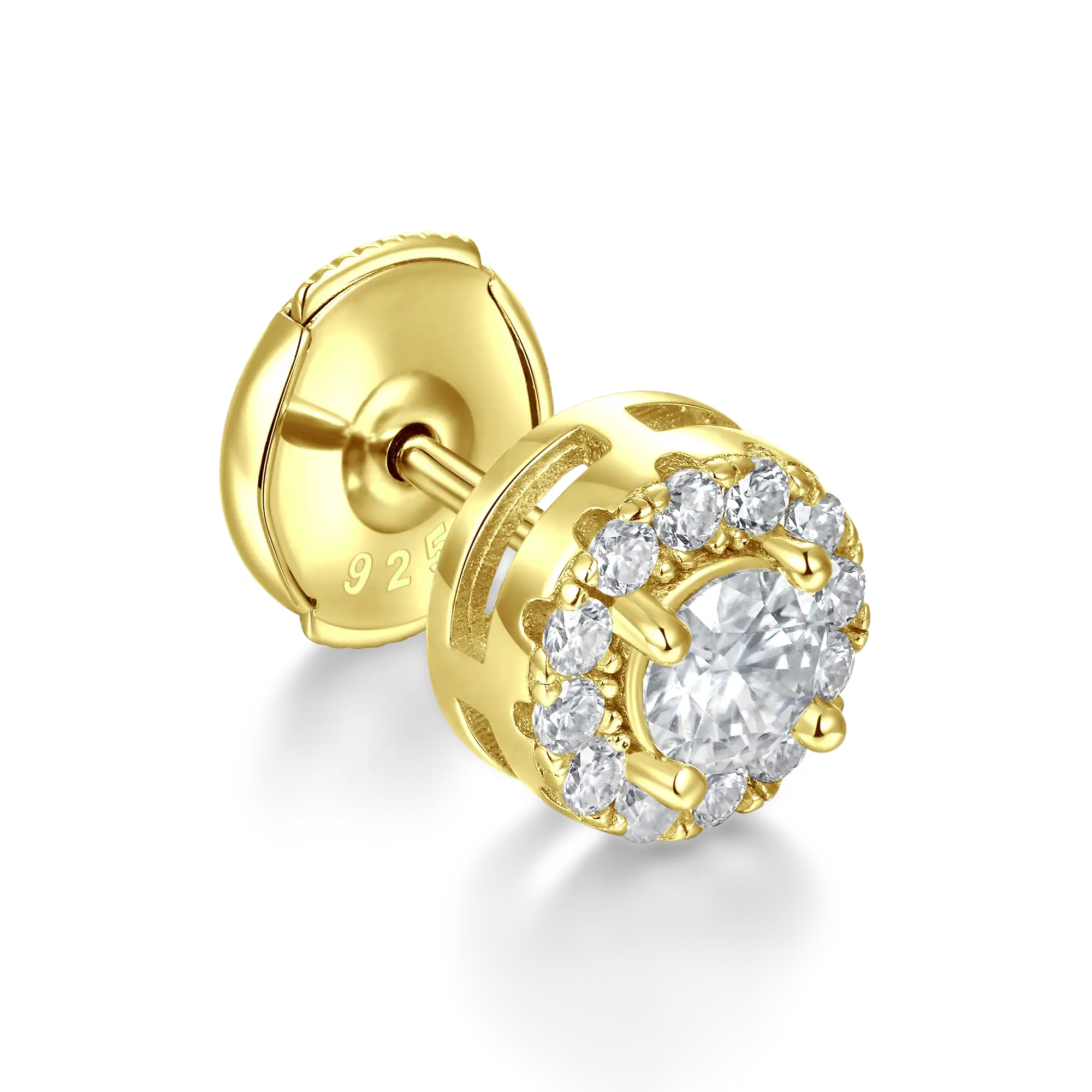 Halo Round Cut Stud Earrings - Yellow Gold
