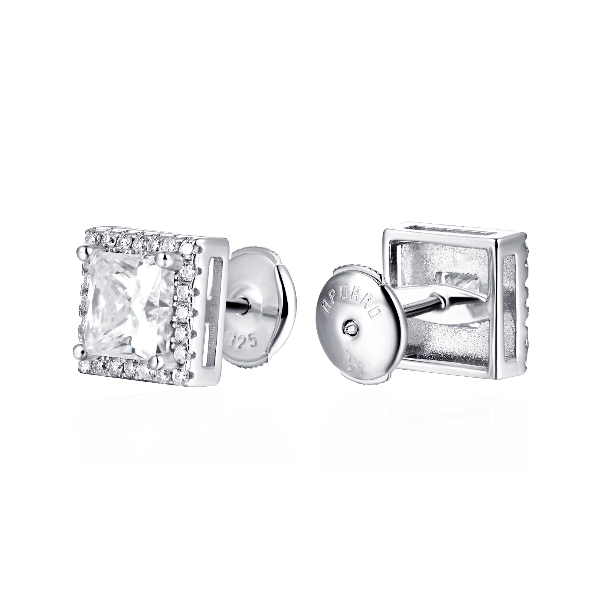 Women's Halo Princess Cut Stud Earring