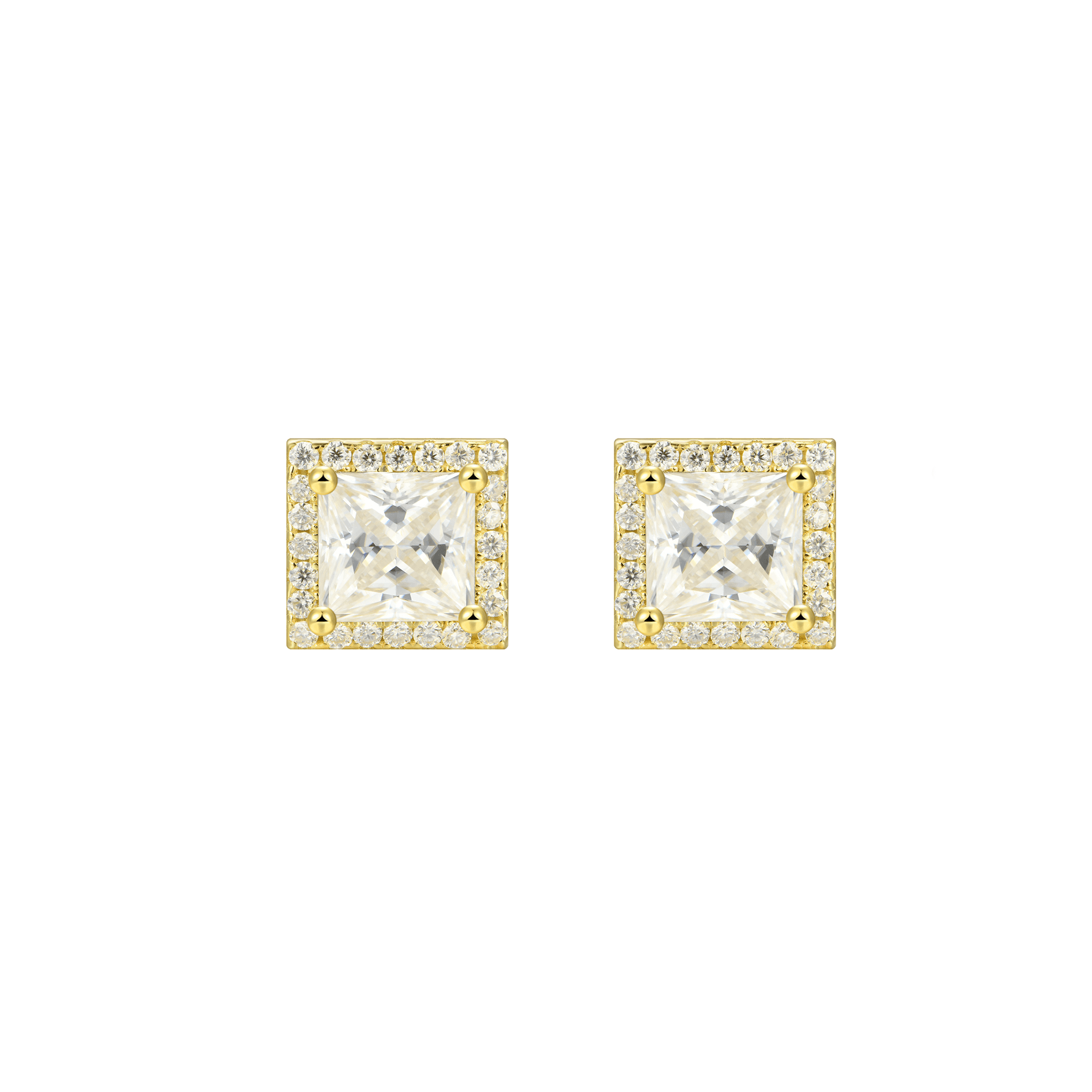 Solid Gold Halo Princess Cut Stud Earring APORRO