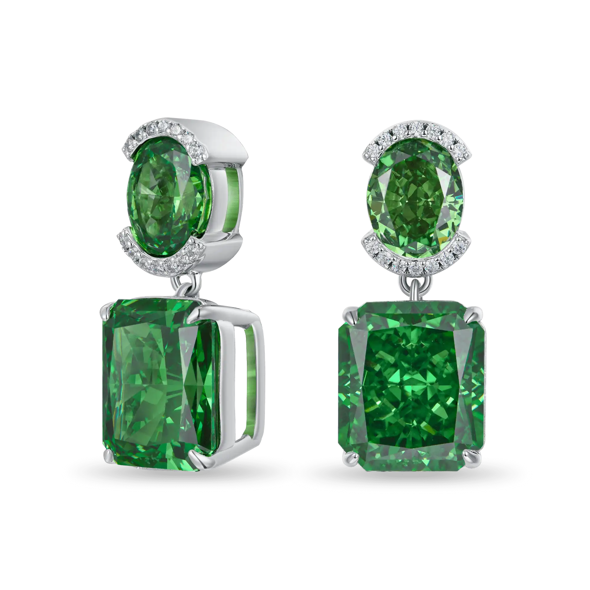 Crushed Ice Emerald Cut Drop Earring - Single