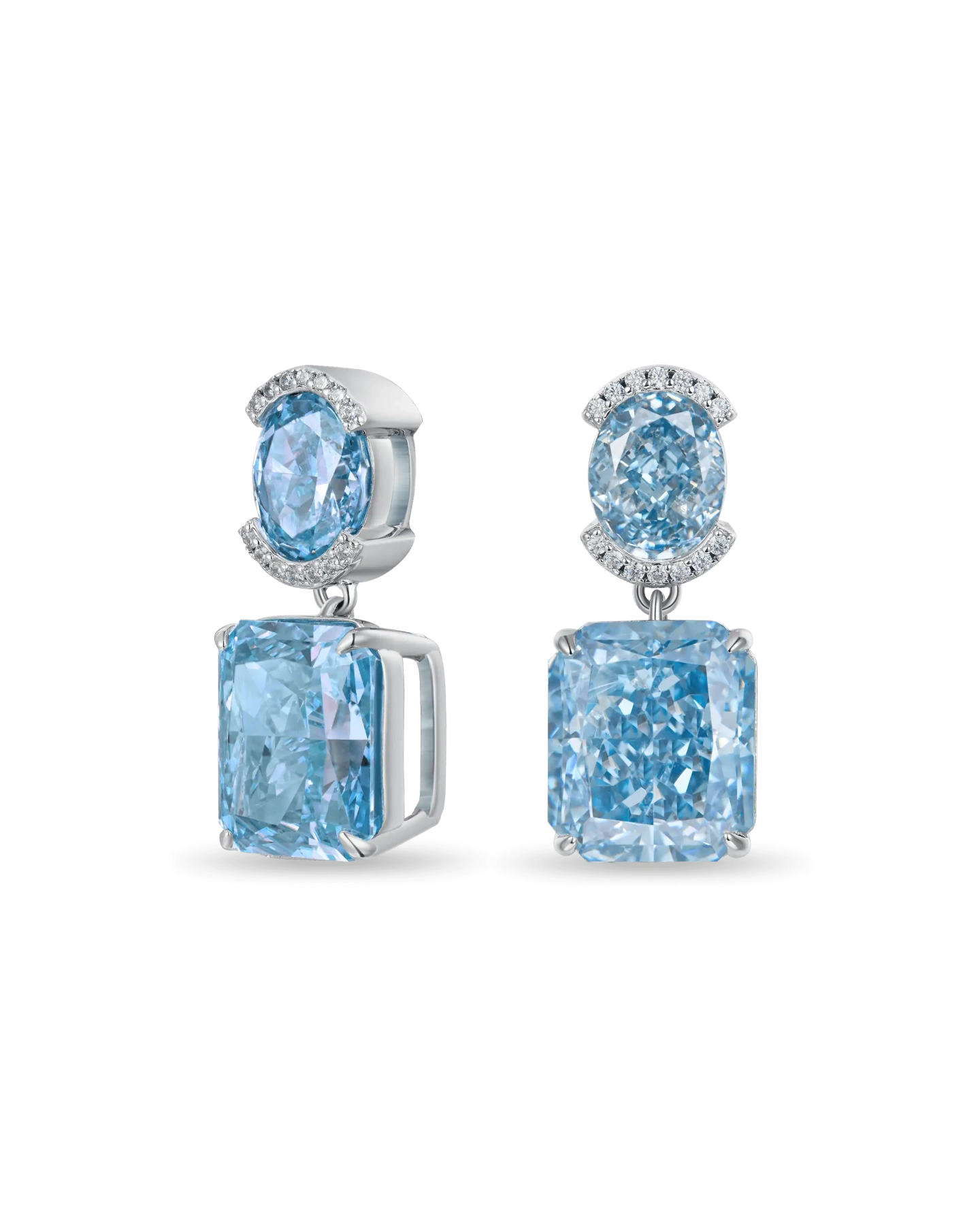 S925 Crushed Ice Emerald Cut Drop Earring - Blue Gray