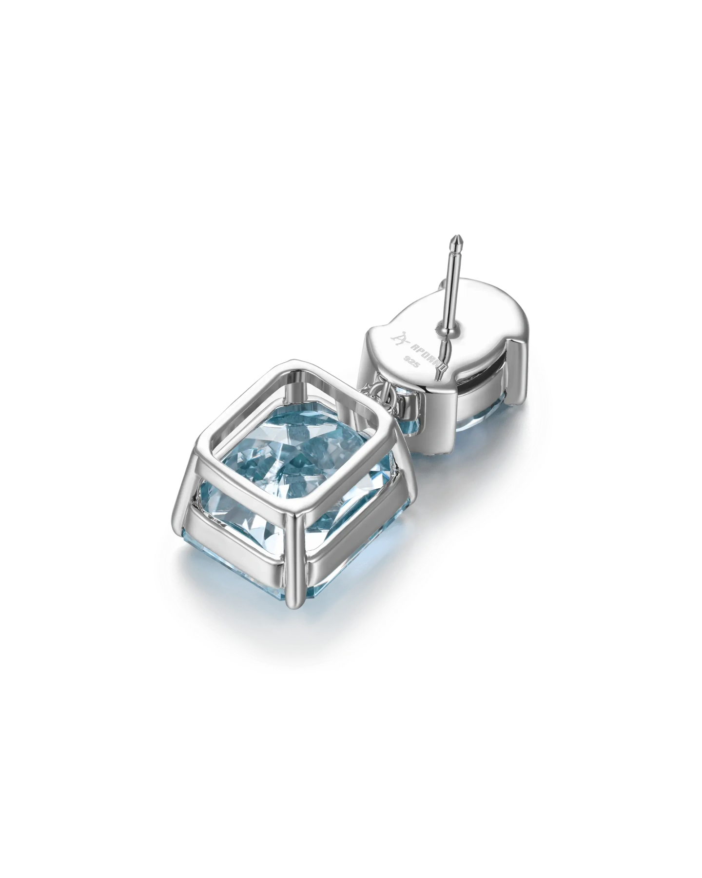 S925 Crushed Ice Emerald Cut Drop Earring - Blue Gray