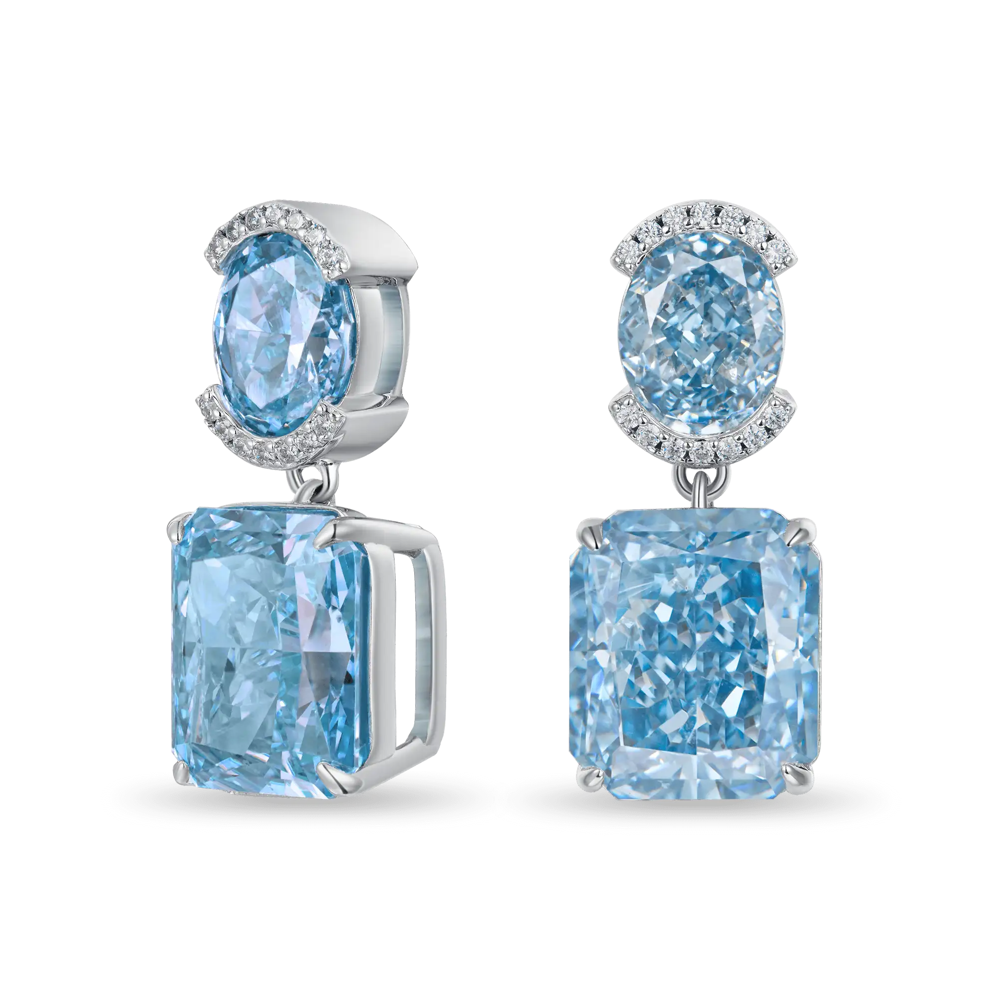 Crushed Ice Emerald Cut Drop Earring - Single