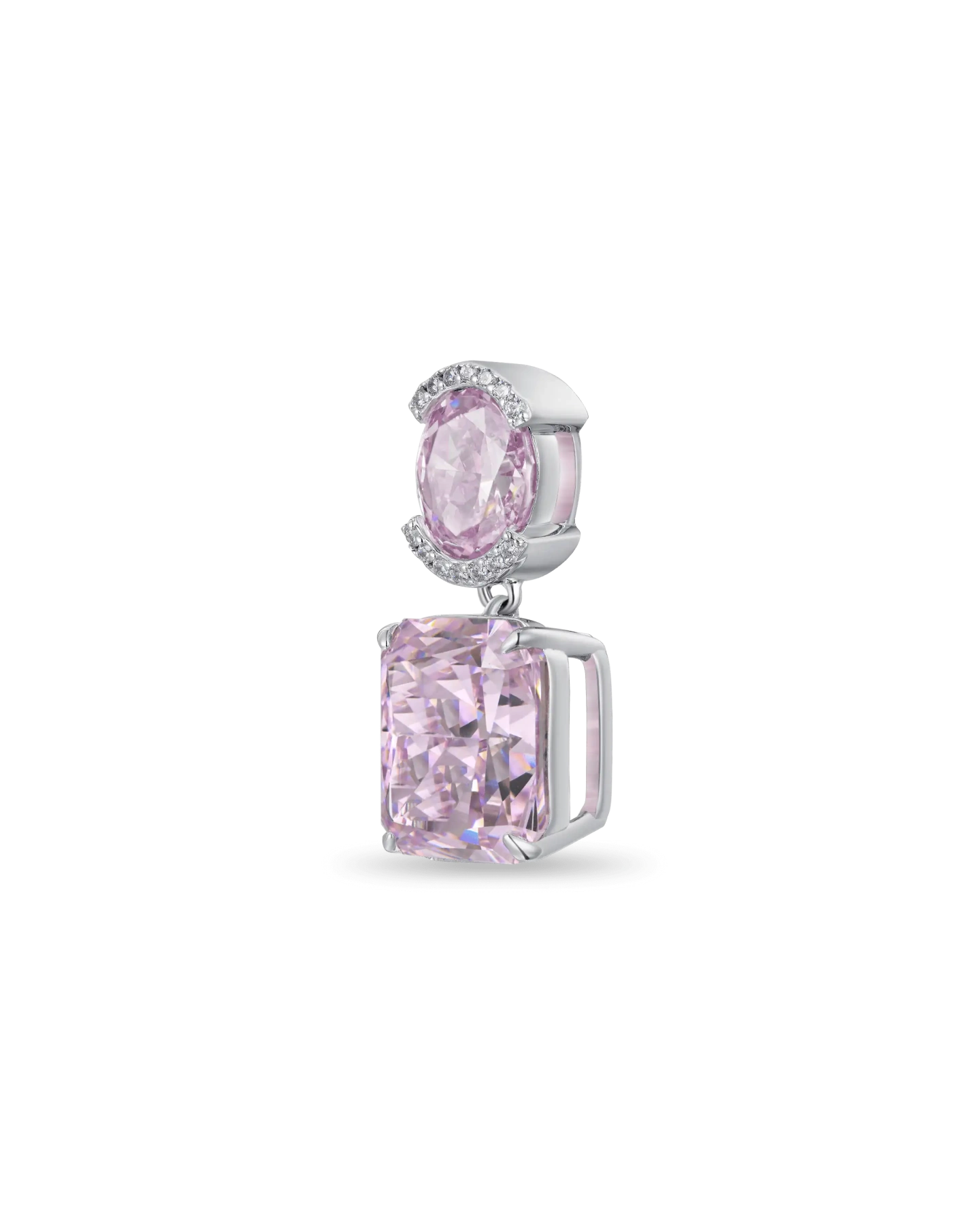 S925 Crushed Ice Emerald Cut Drop Earring - Fancy Light Pink