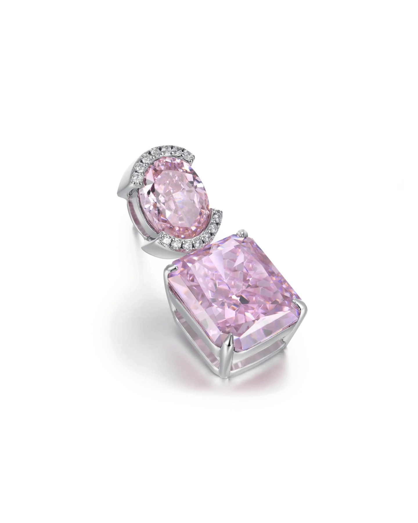 S925 Crushed Ice Emerald Cut Drop Earring - Fancy Light Pink