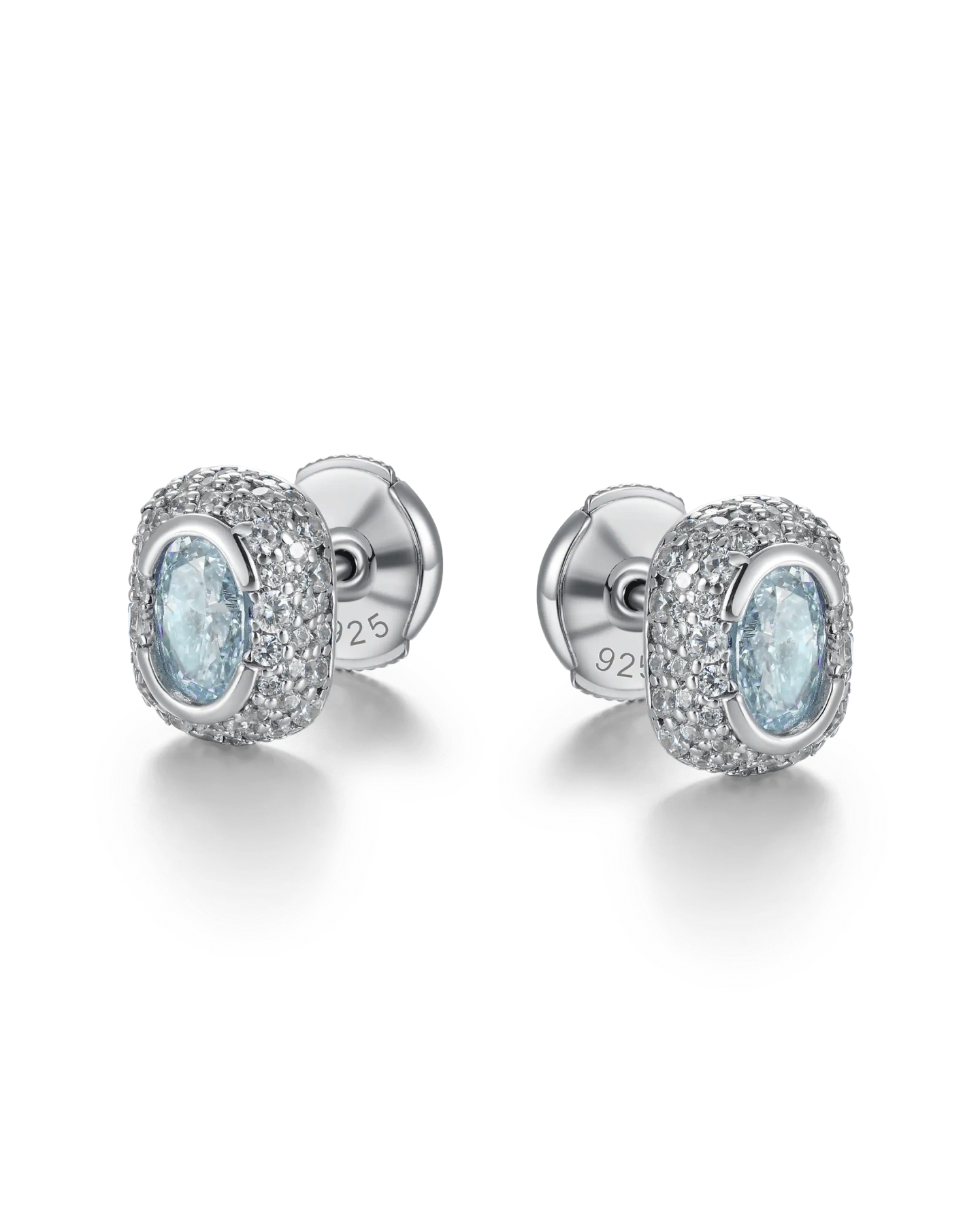 S925 Crushed Ice Oval Cut Stud Earring - Blue Gray