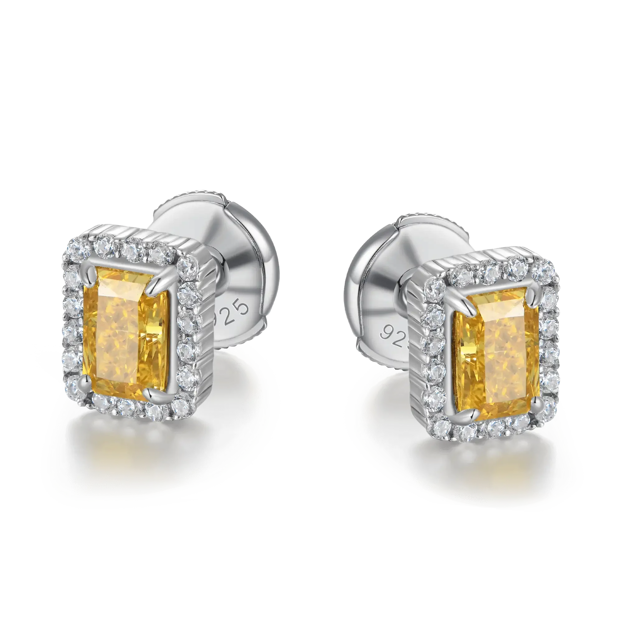 Crushed Ice Emerald Cut Stud Earrings - Pair