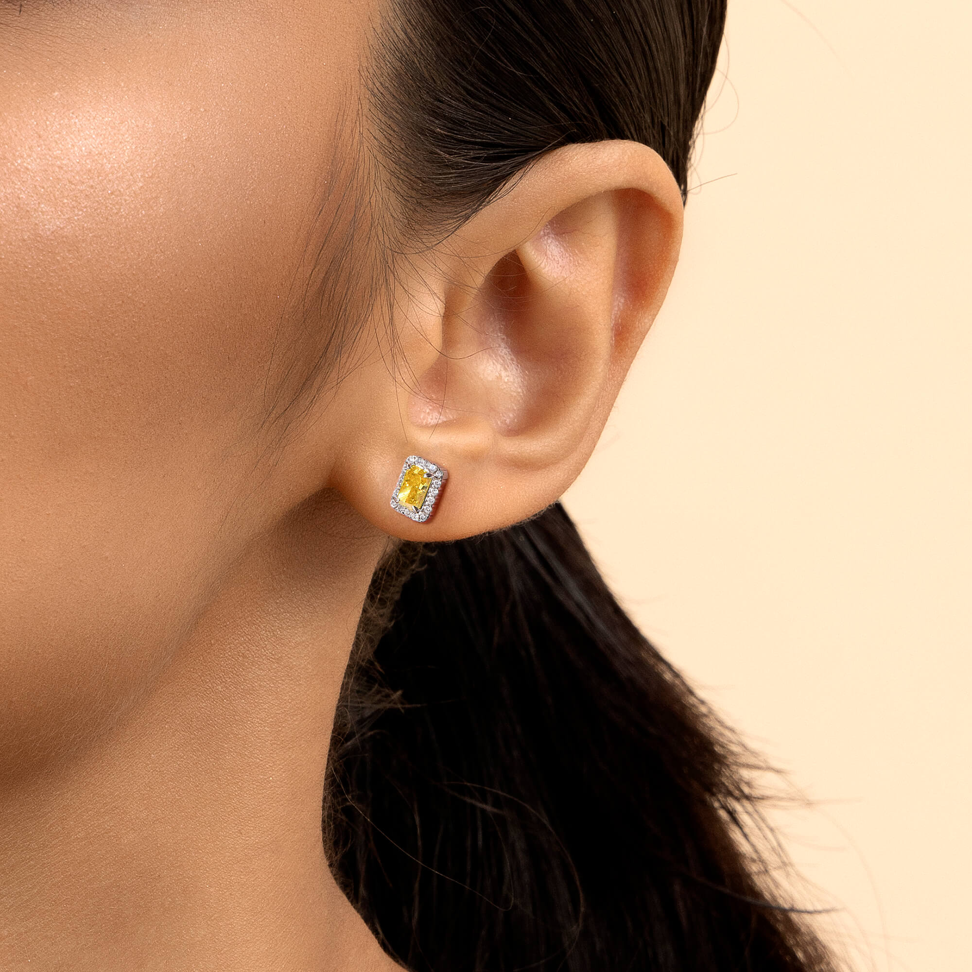 Crushed Ice Emerald Cut Stud Earrings - Pair