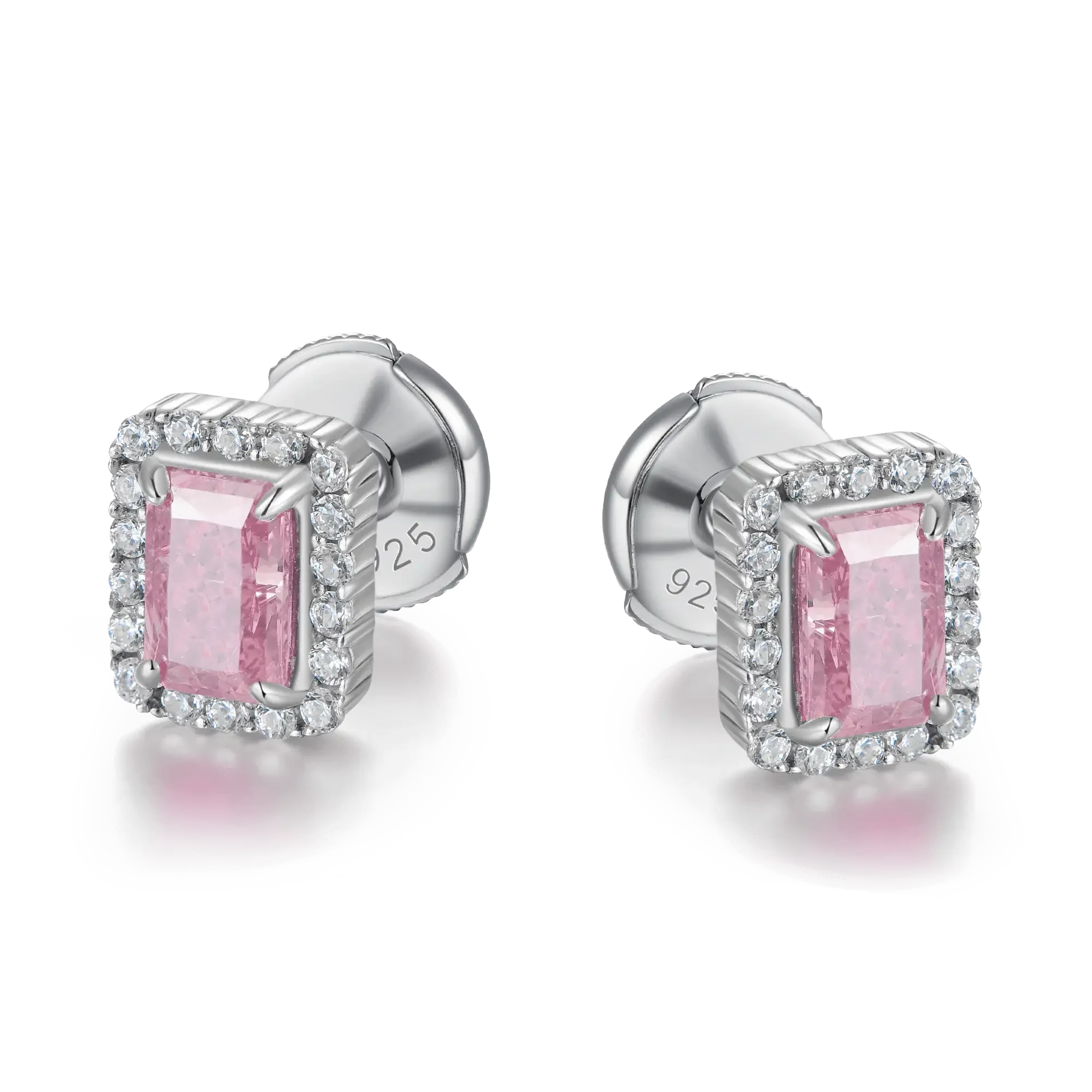 Crushed Ice Emerald Cut Stud Earrings - Pair