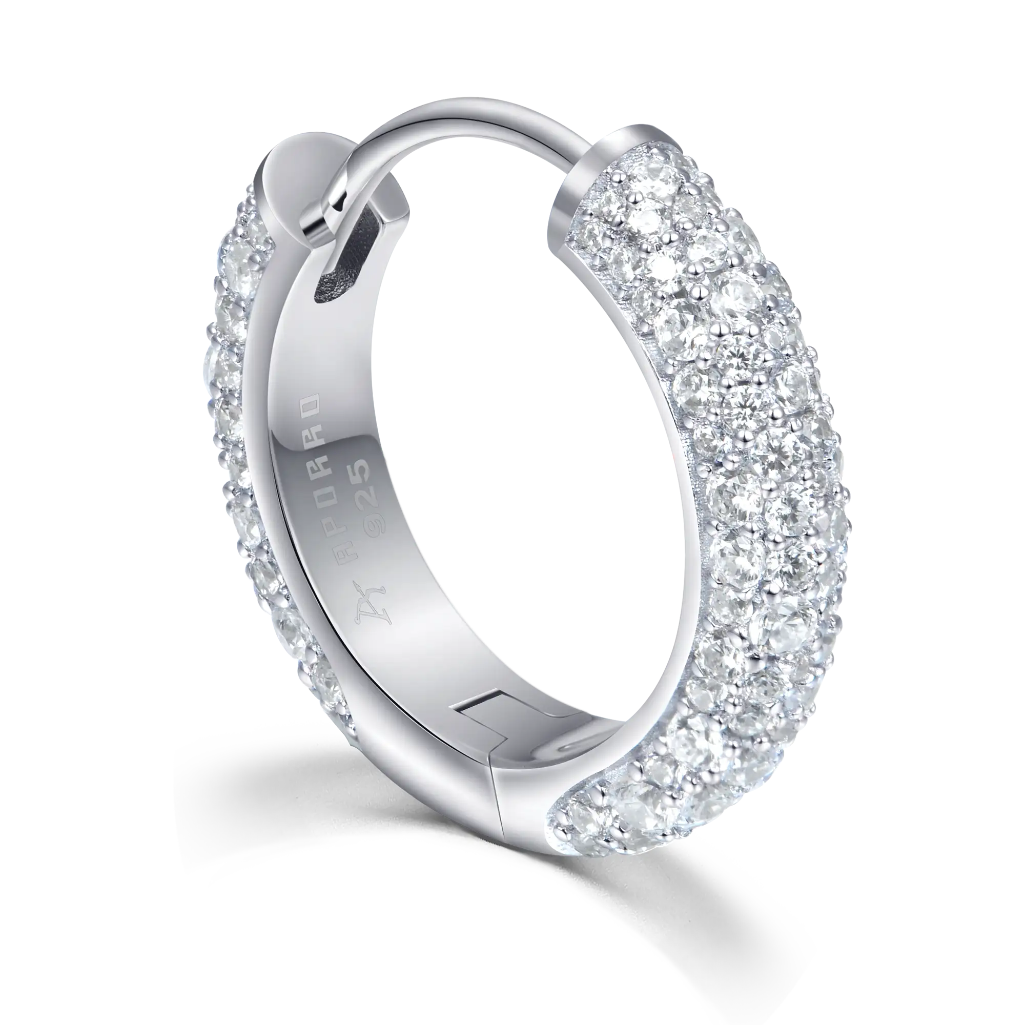 S925 Round Paved Hoop Earring - Medium