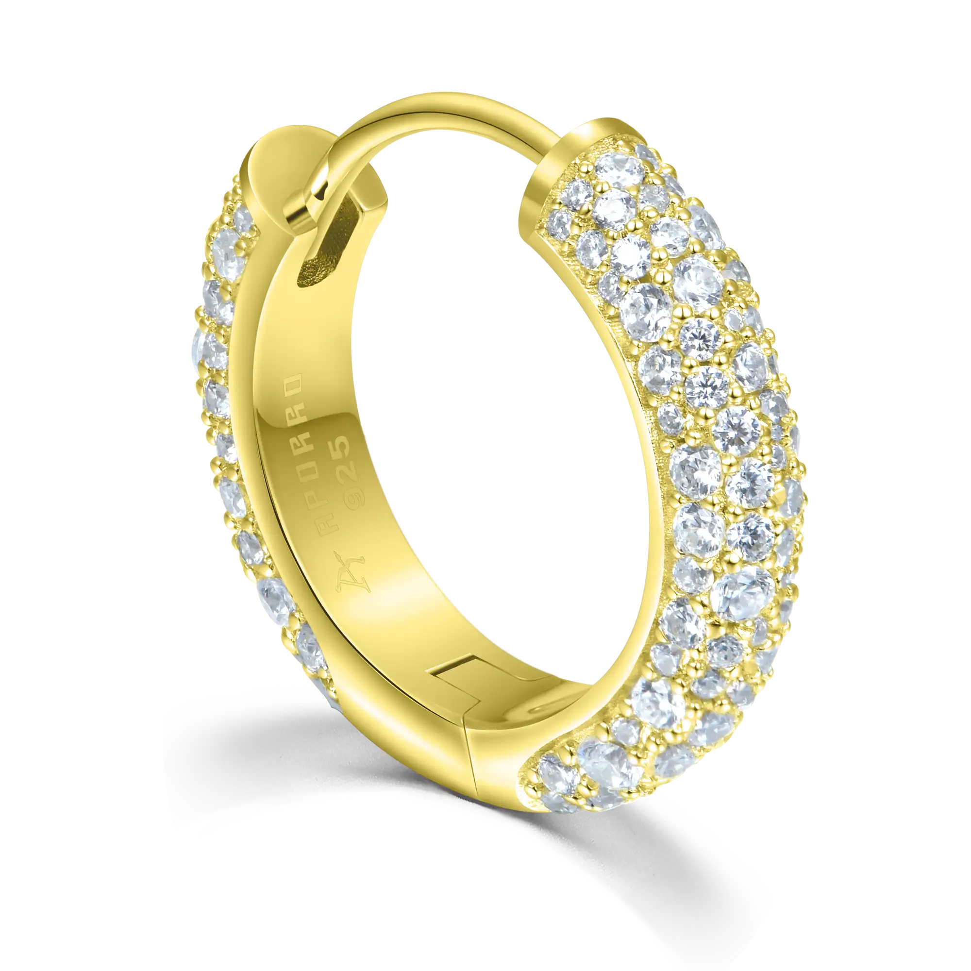 S925 Round Paved Hoop Earring - Medium