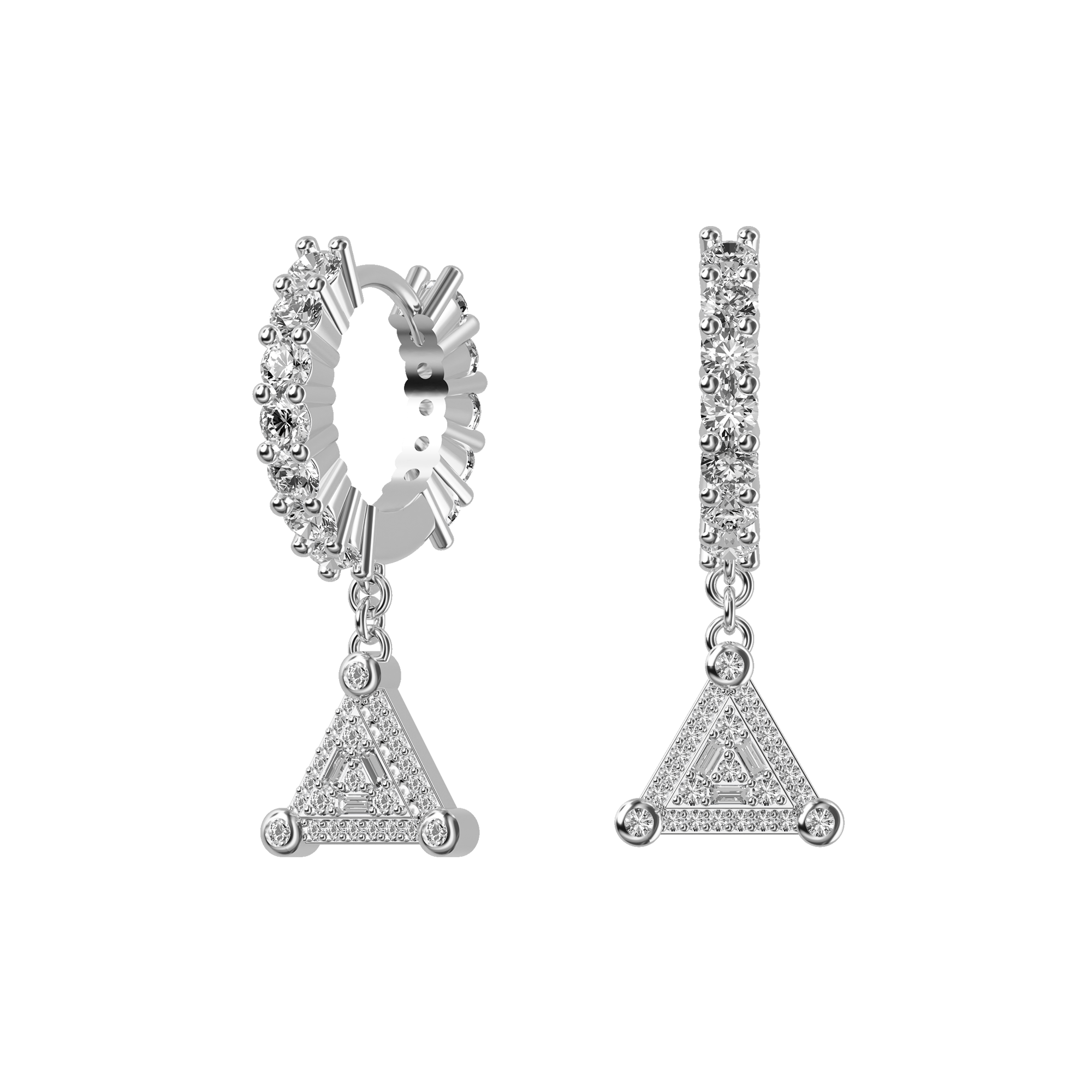 Triangle Baguette Mix Halo Dangly Earrings - Pair