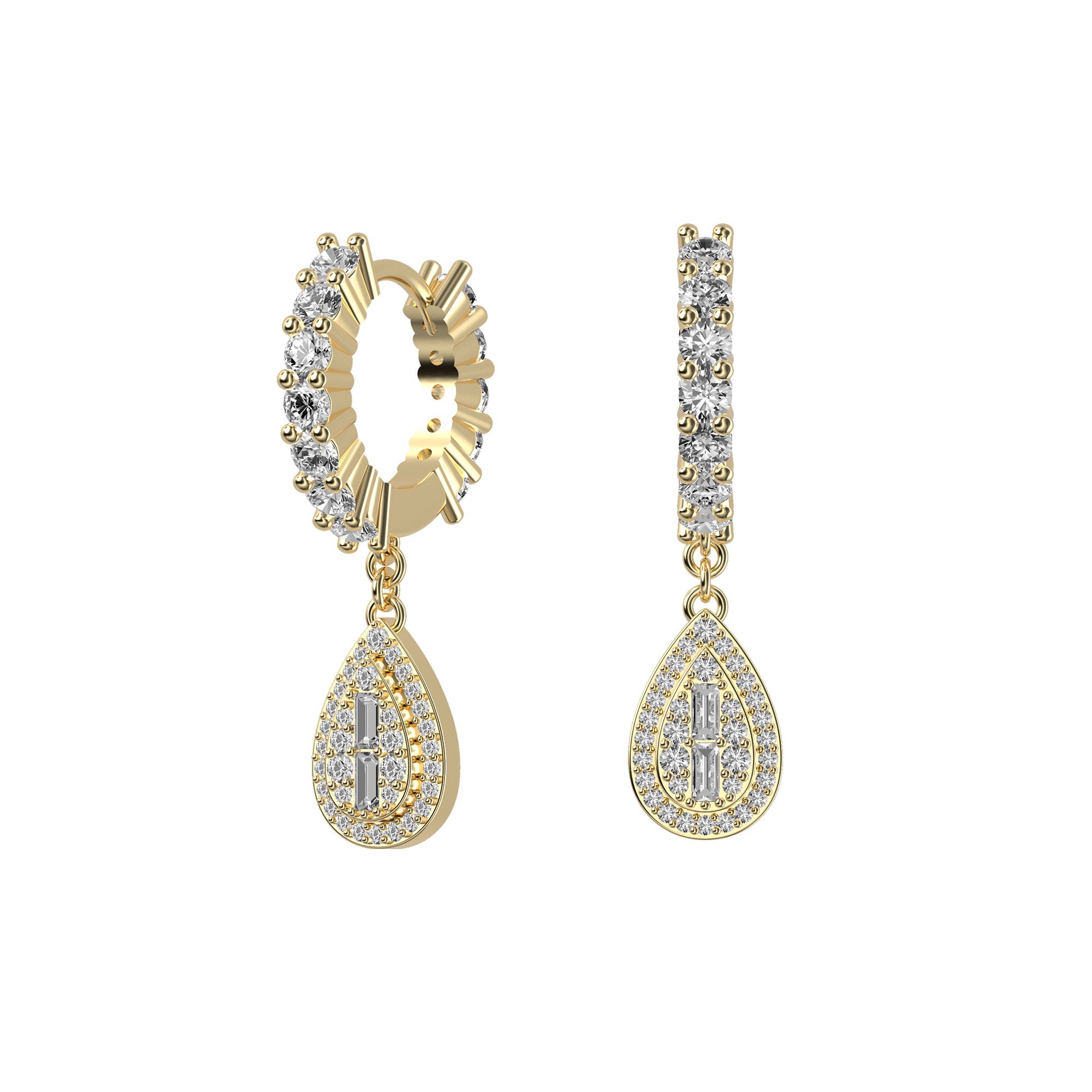 Baguette Mix Halo Dangly Earring - Single