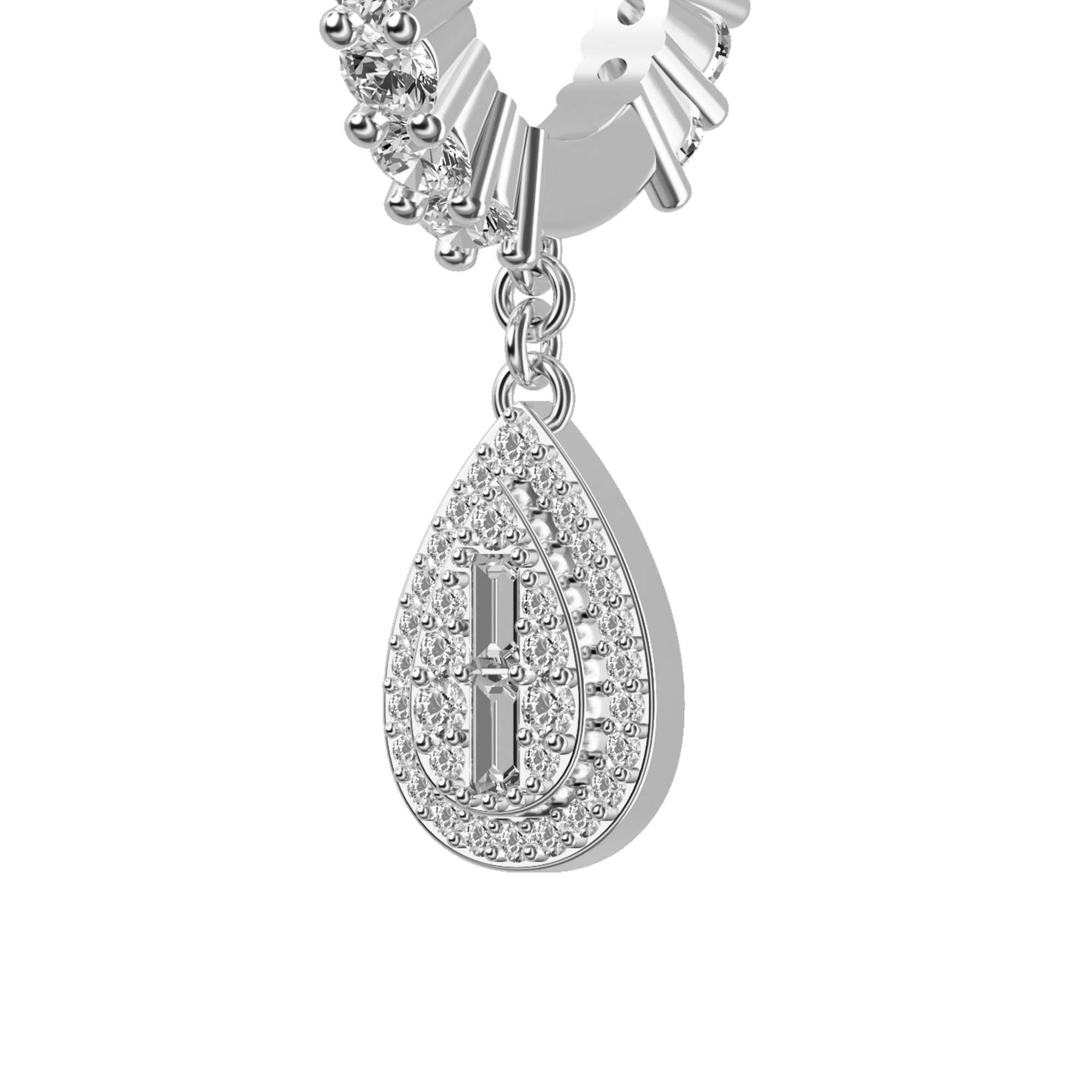 Baguette Mix Halo Dangly Earring - Single
