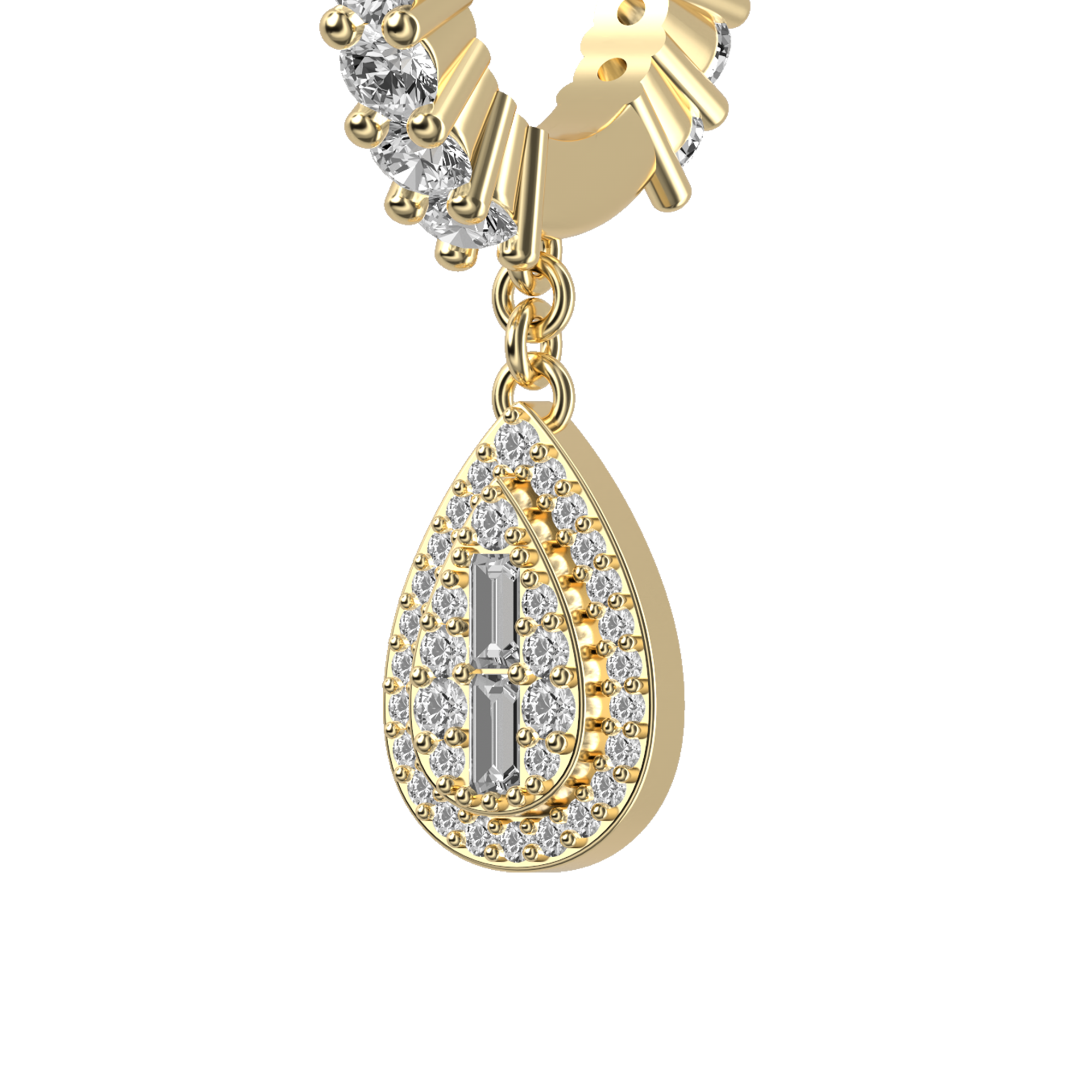 Baguette Mix Halo Dangly Earring - Single