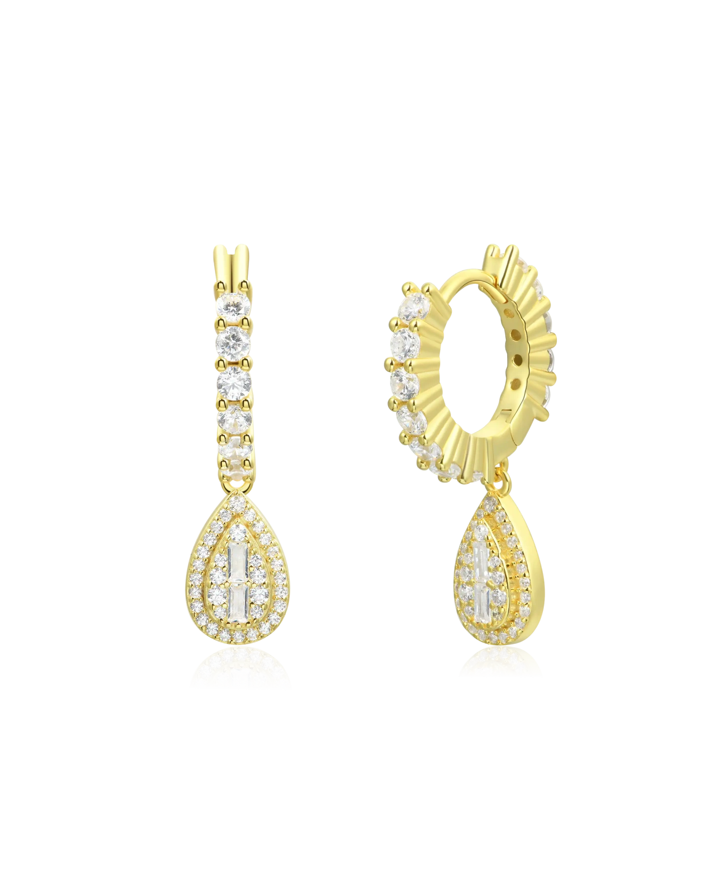 S925 Teardrop Baguette Mix Halo Dangly Earrings - Pair
