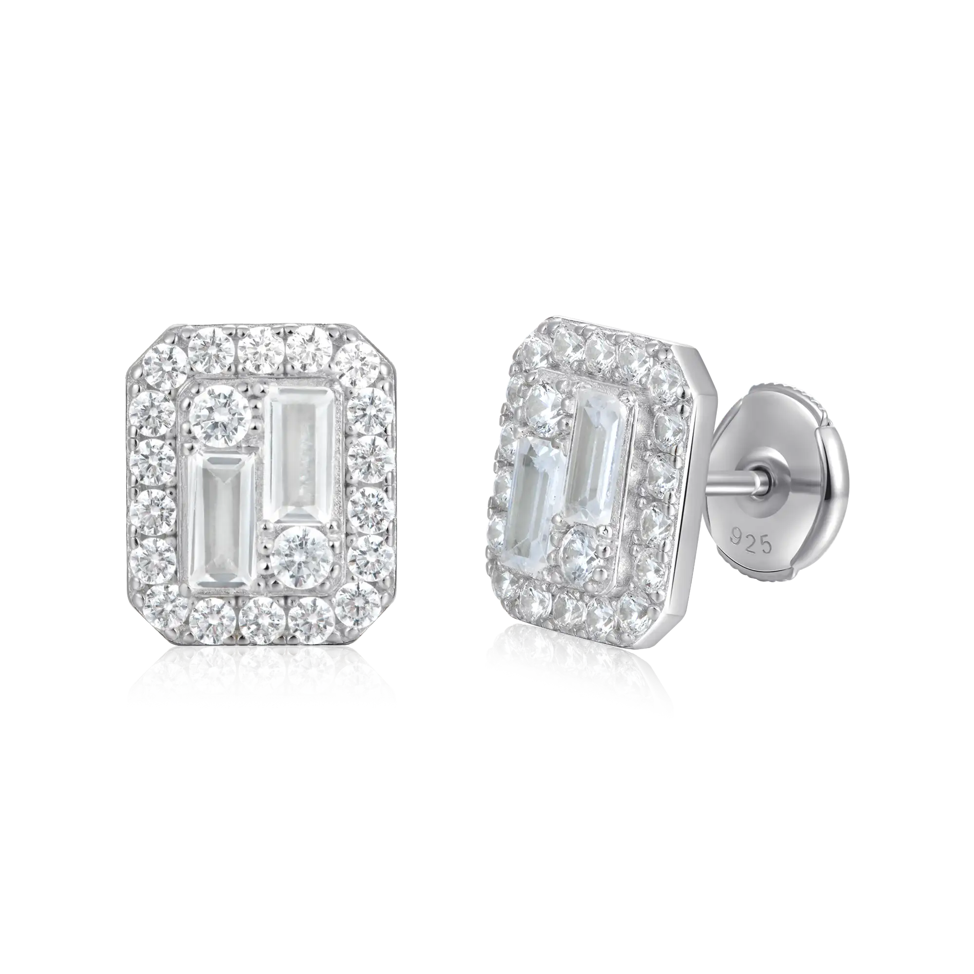 Women's Emerald Cut Mix Halo Stud Earrings - Pair