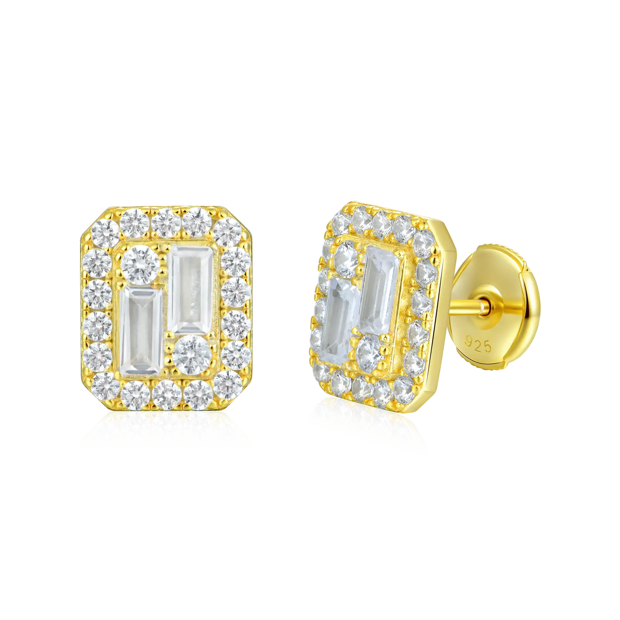 Women's Emerald Cut Mix Halo Stud Earrings - Pair