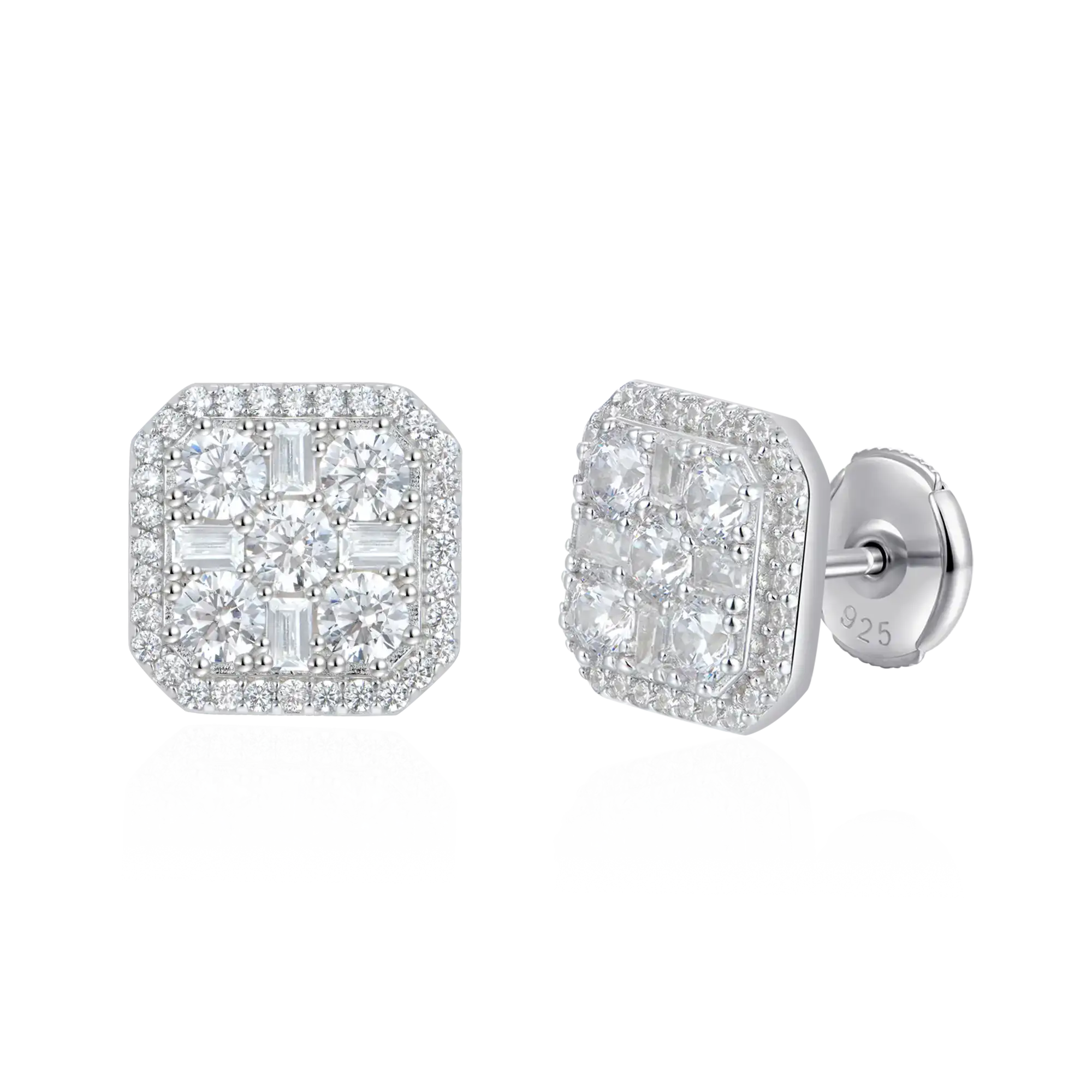 Women's Octagon Baguette Mix Halo Stud Earrings - Pair
