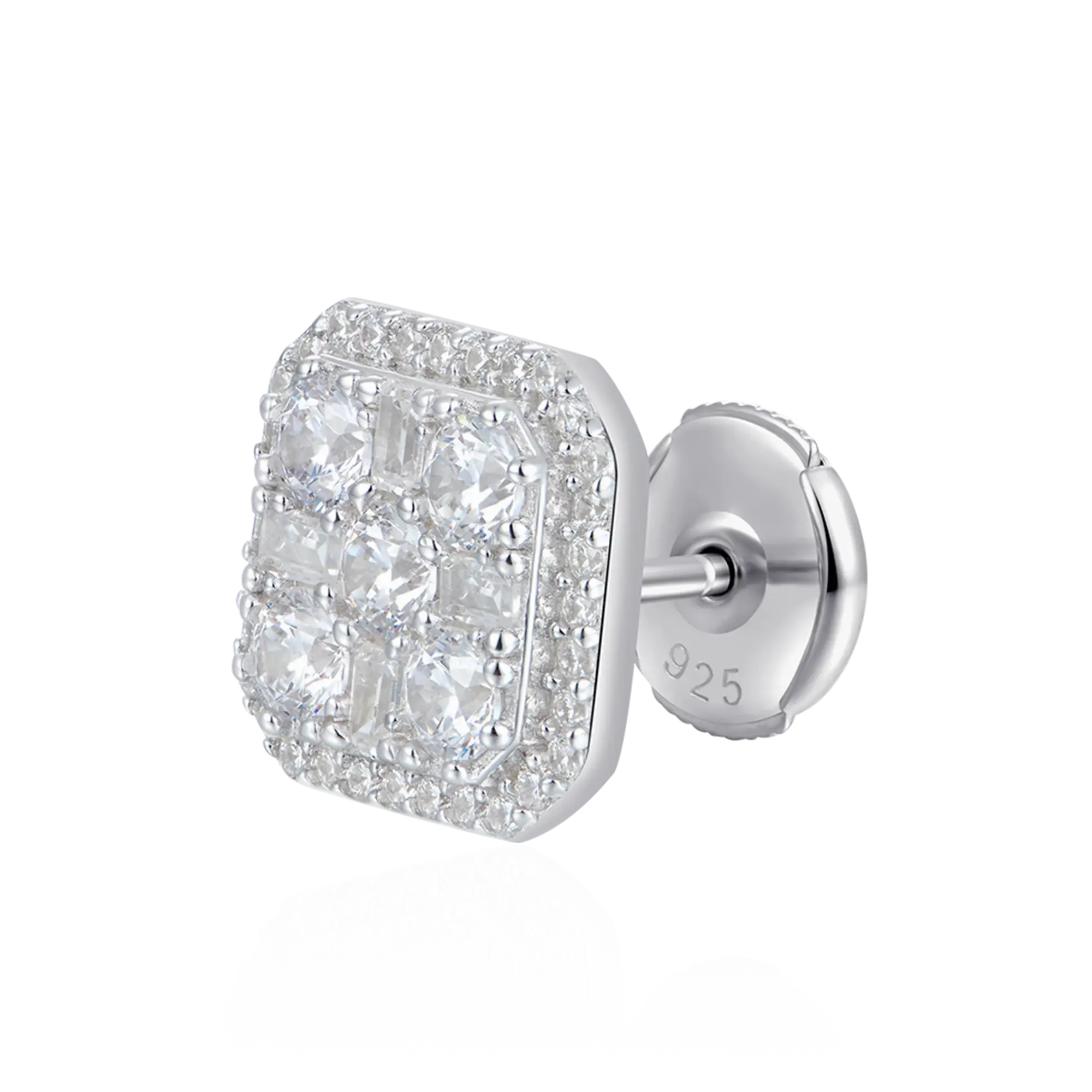 Women's Octagon Baguette Mix Halo Stud Earrings - Pair