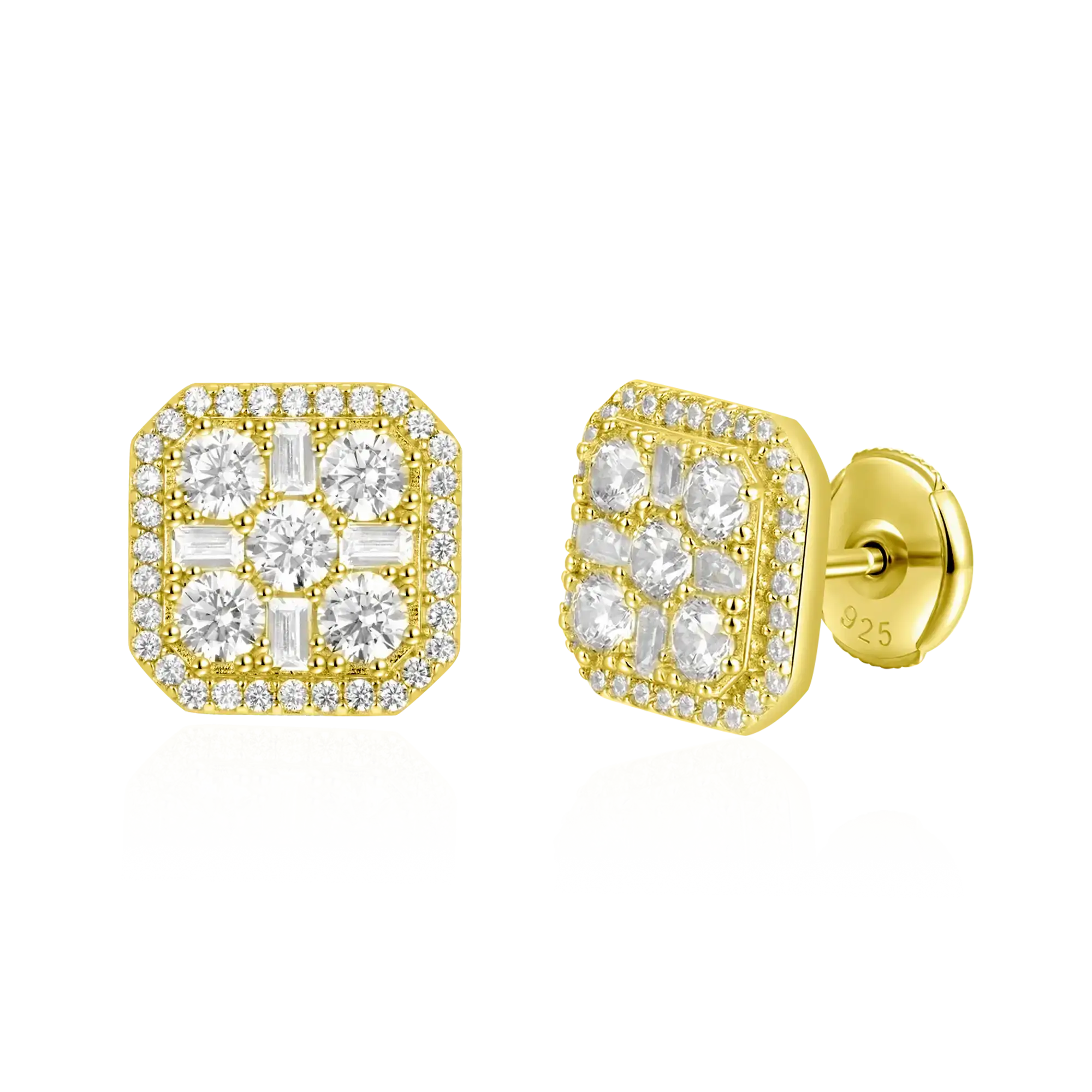 Women's Octagon Baguette Mix Halo Stud Earrings - Pair