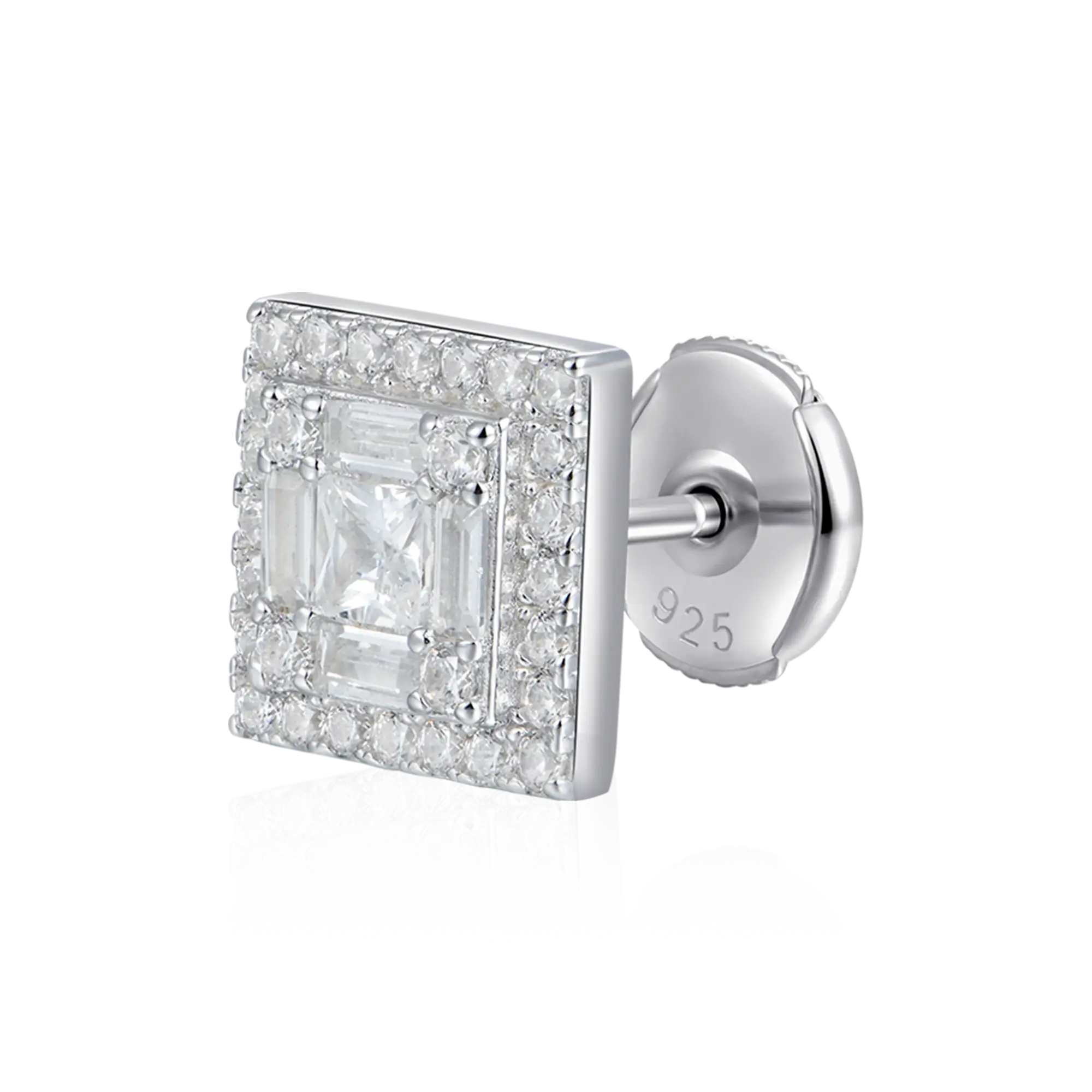 Women's Square Baguette Mix Halo Stud Earrings - Pair