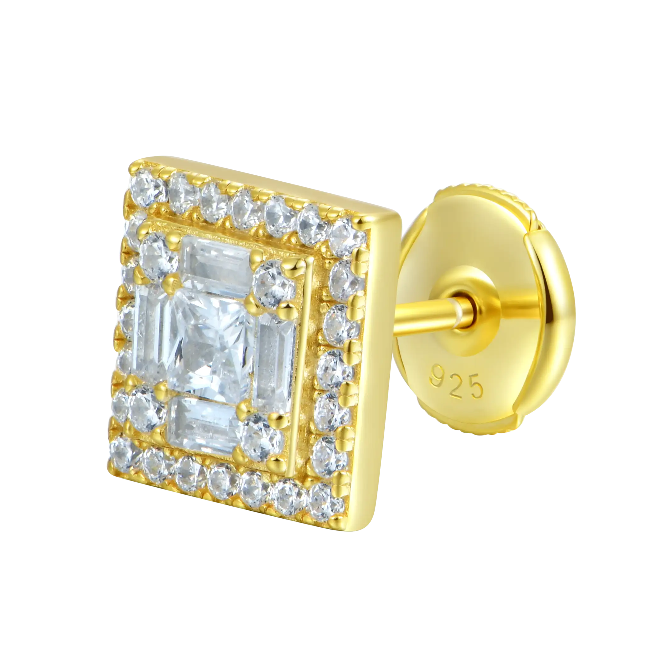 Women's Square Baguette Mix Halo Stud Earrings - Pair