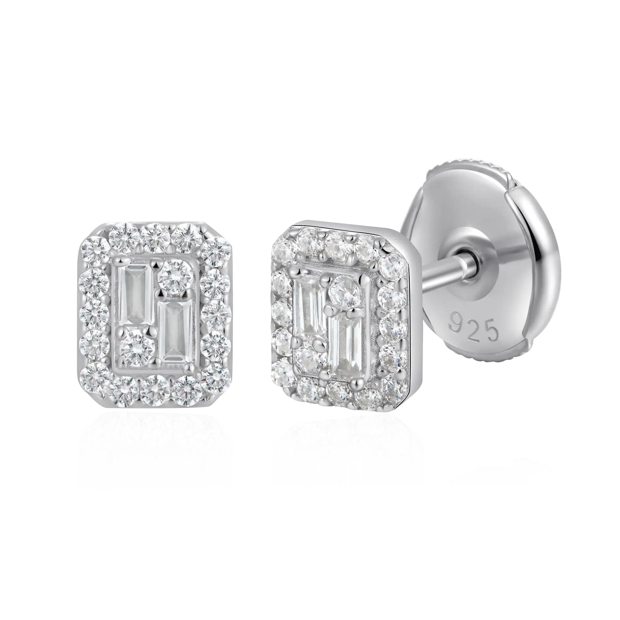 Women's Emerald Cut Mix Halo Stud Earrings - Pair