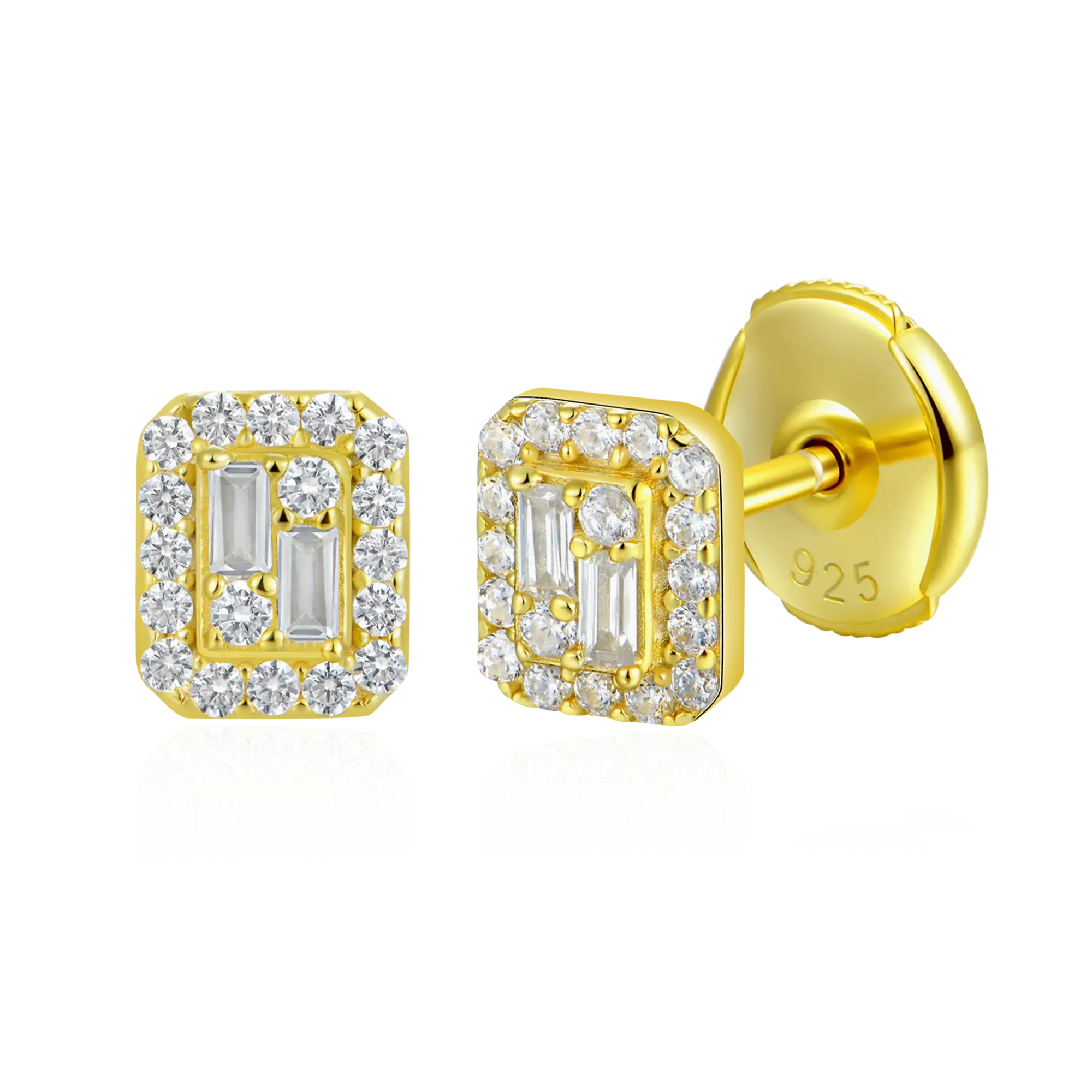 Women's Emerald Cut Mix Halo Stud Earrings - Pair