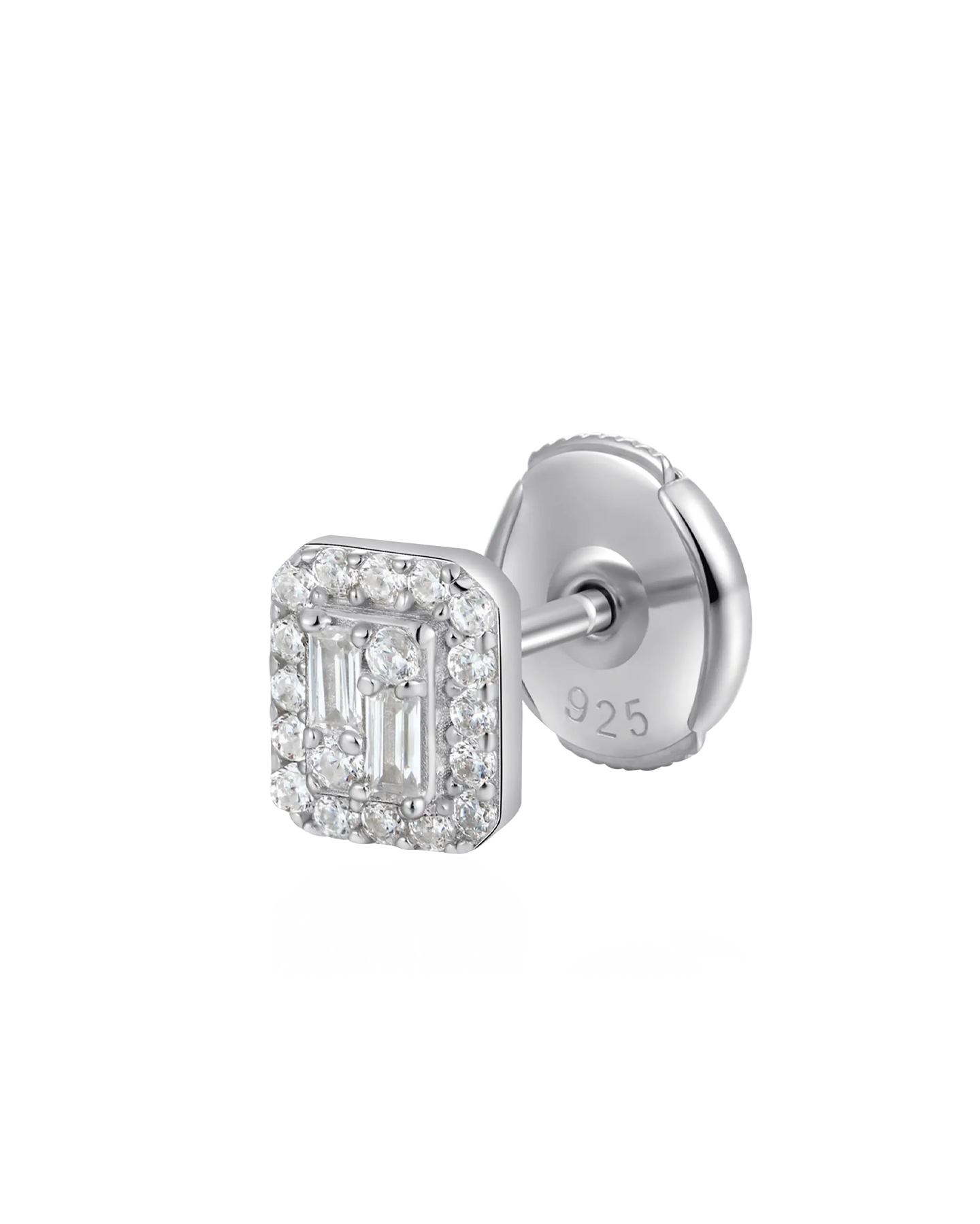 S925 Emerald Cut Mix Halo Stud Earrings - Pair