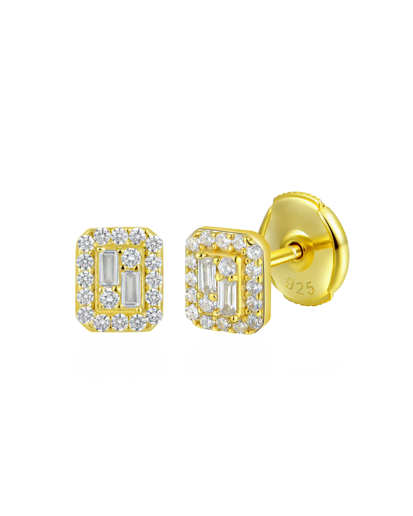 S925 Emerald Cut Mix Halo Stud Earrings - Pair