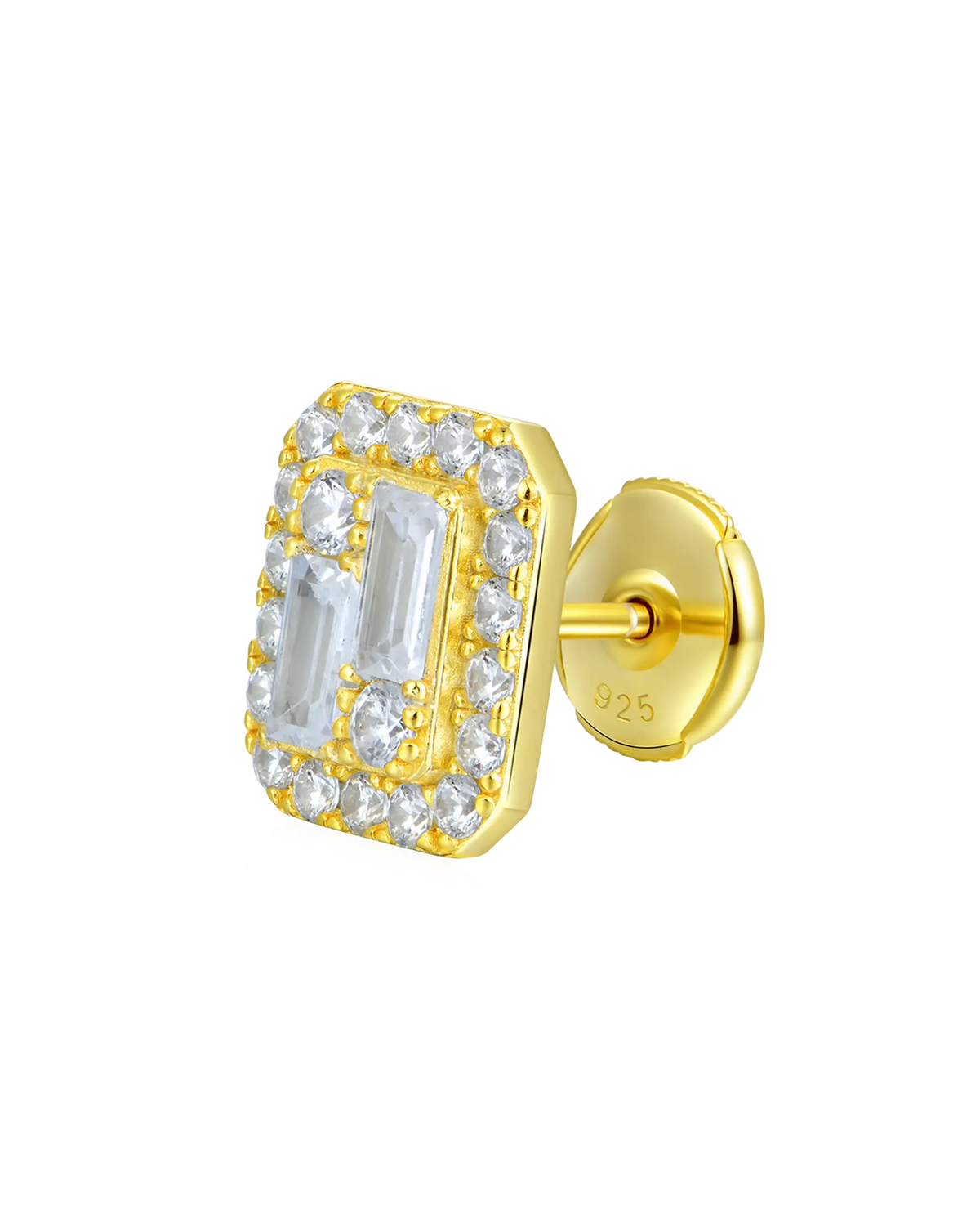 S925 Emerald Cut Mix Halo Stud Earrings - Pair