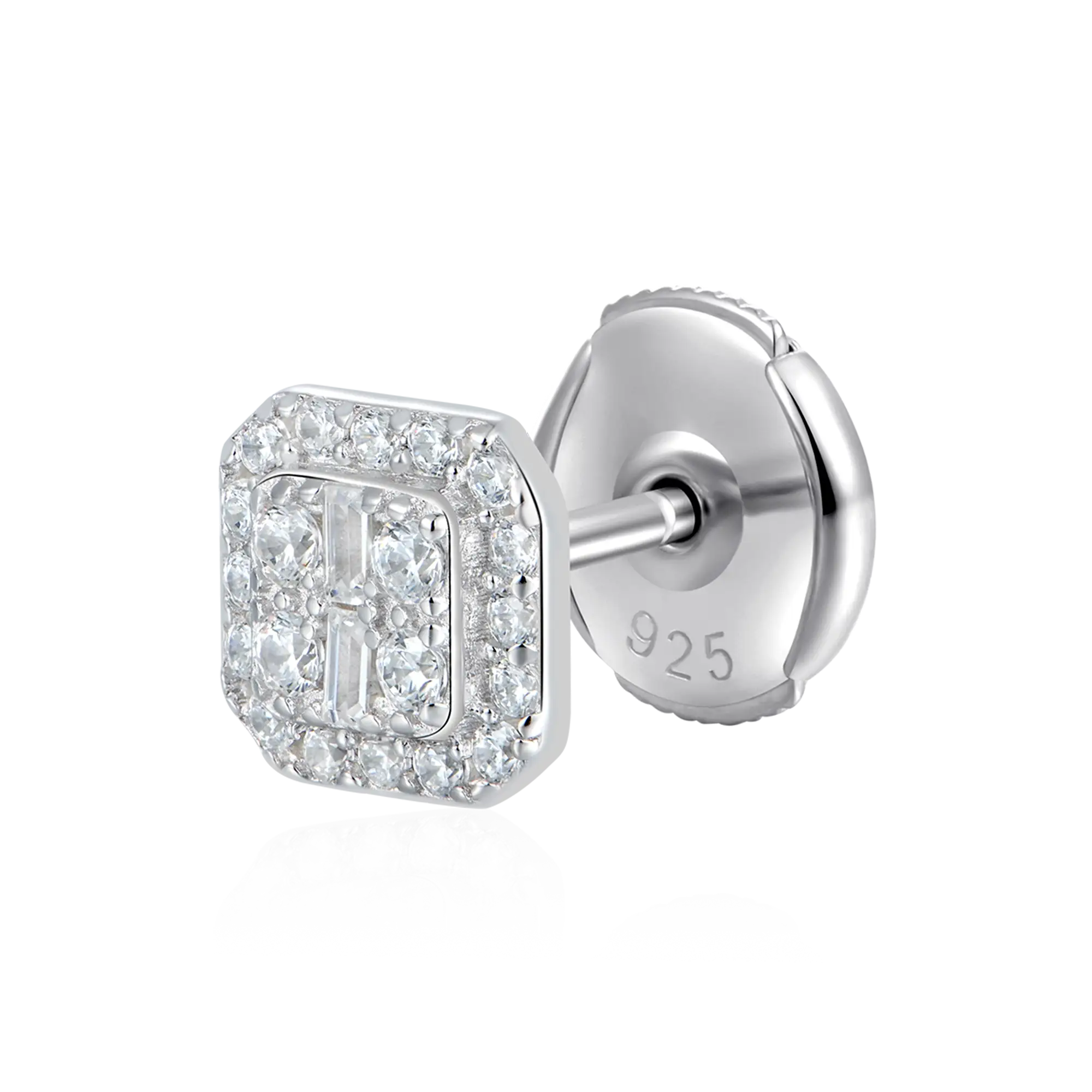 Women's Octagon Baguette Mix Halo Stud Earrings - Pair