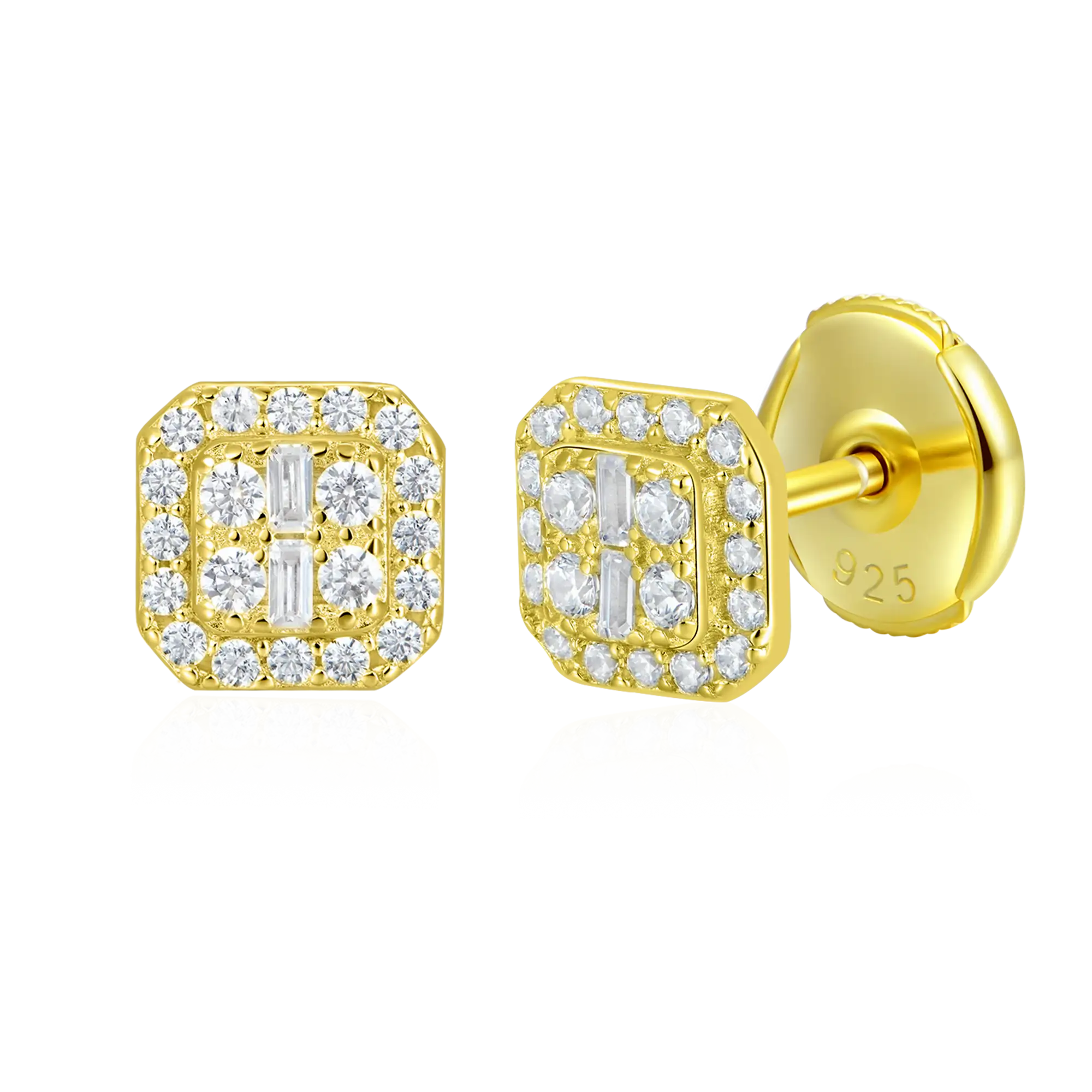 Women's Octagon Baguette Mix Halo Stud Earrings - Pair