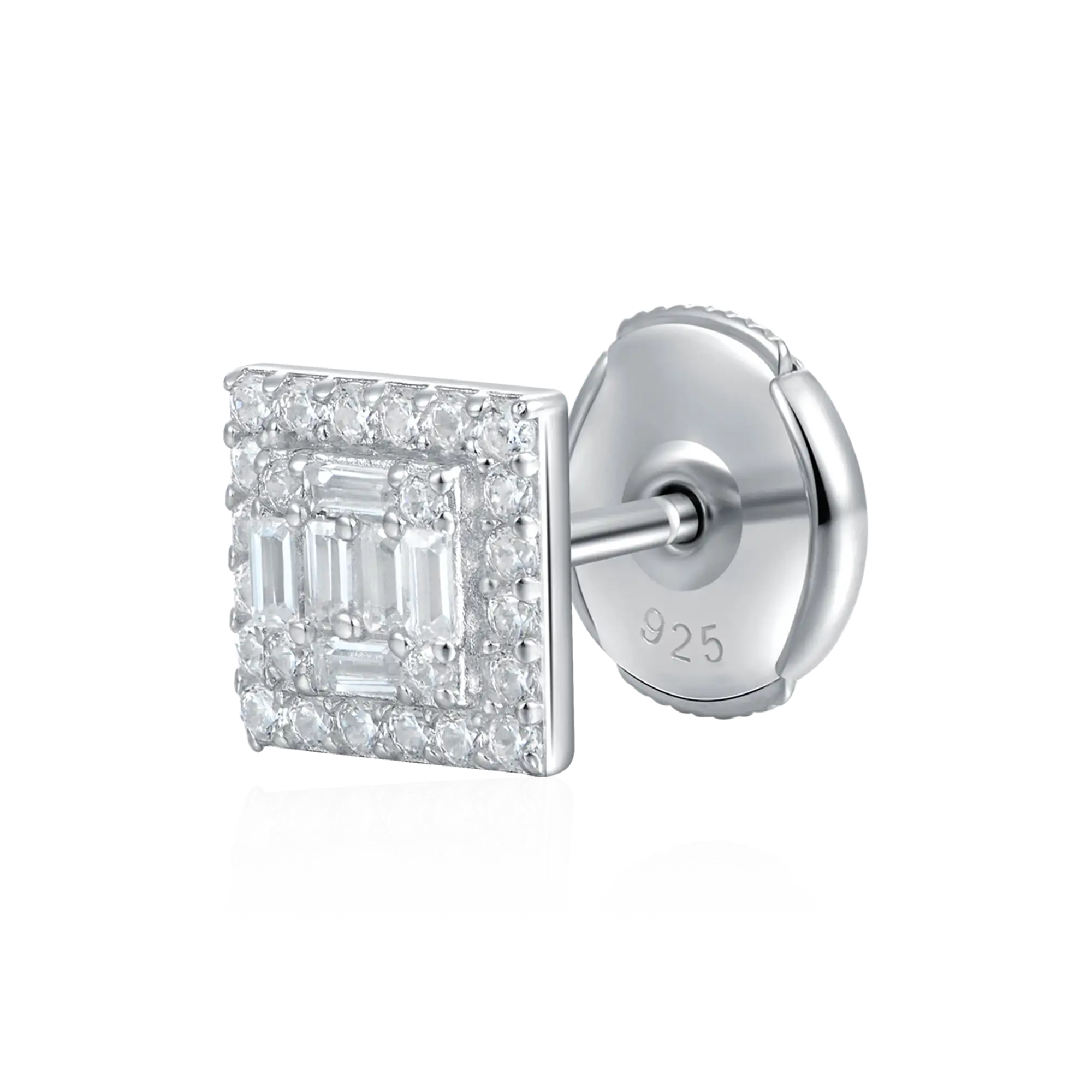 Women's Square Baguette Mix Halo Stud Earrings - Pair
