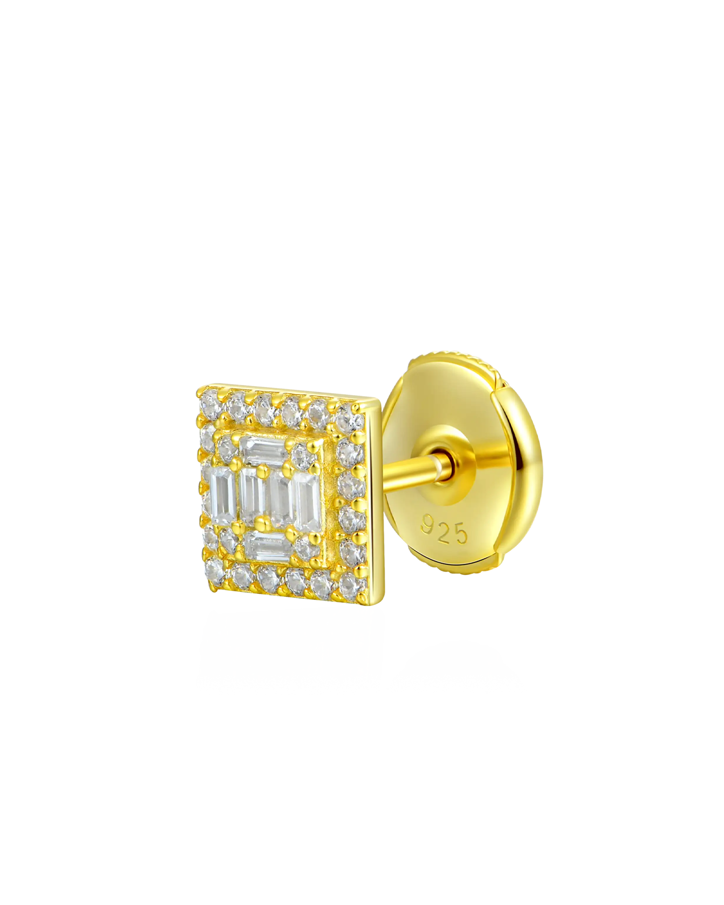 S925 Square Baguette Mix Halo Stud Earrings - Pair