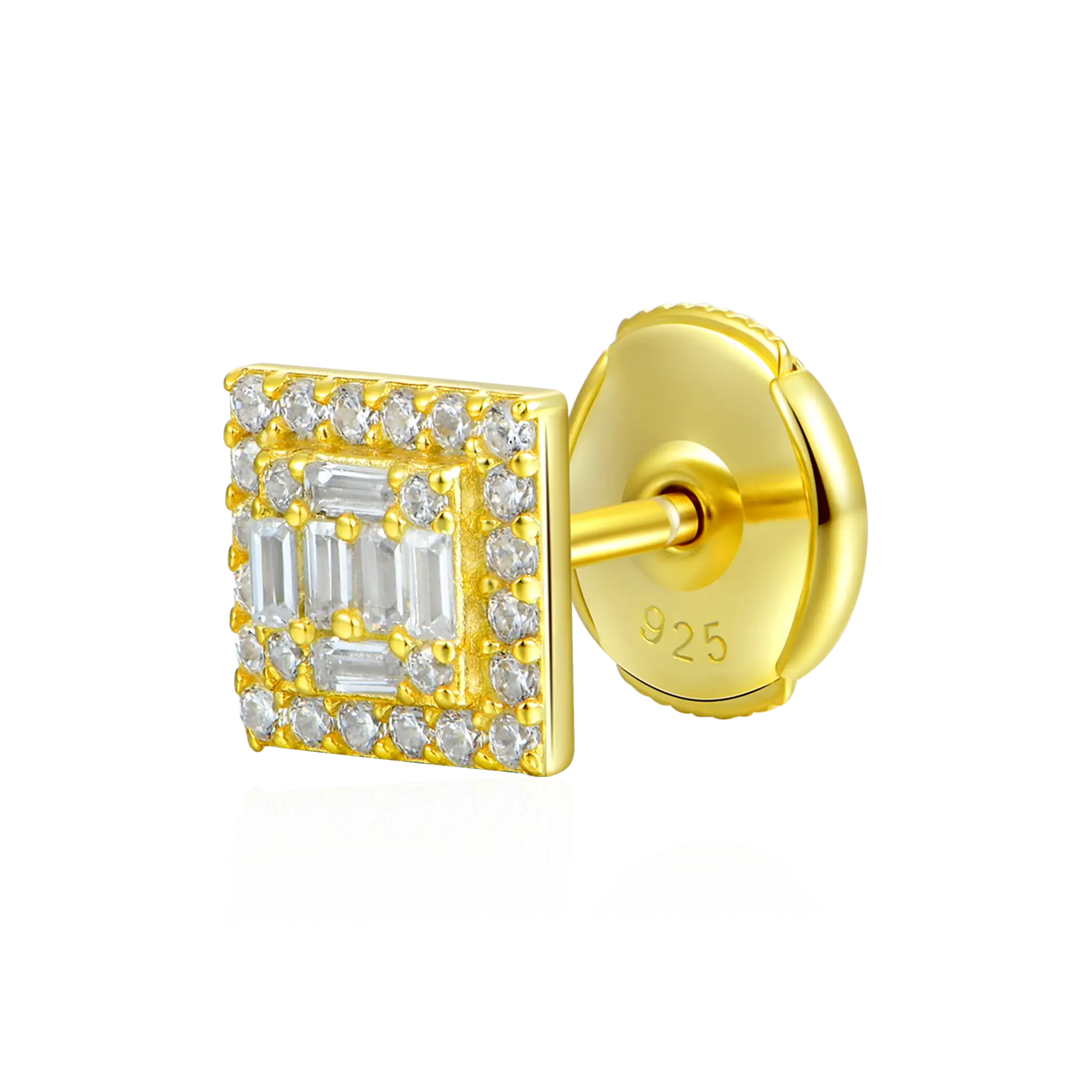 Women's Square Baguette Mix Halo Stud Earrings - Pair
