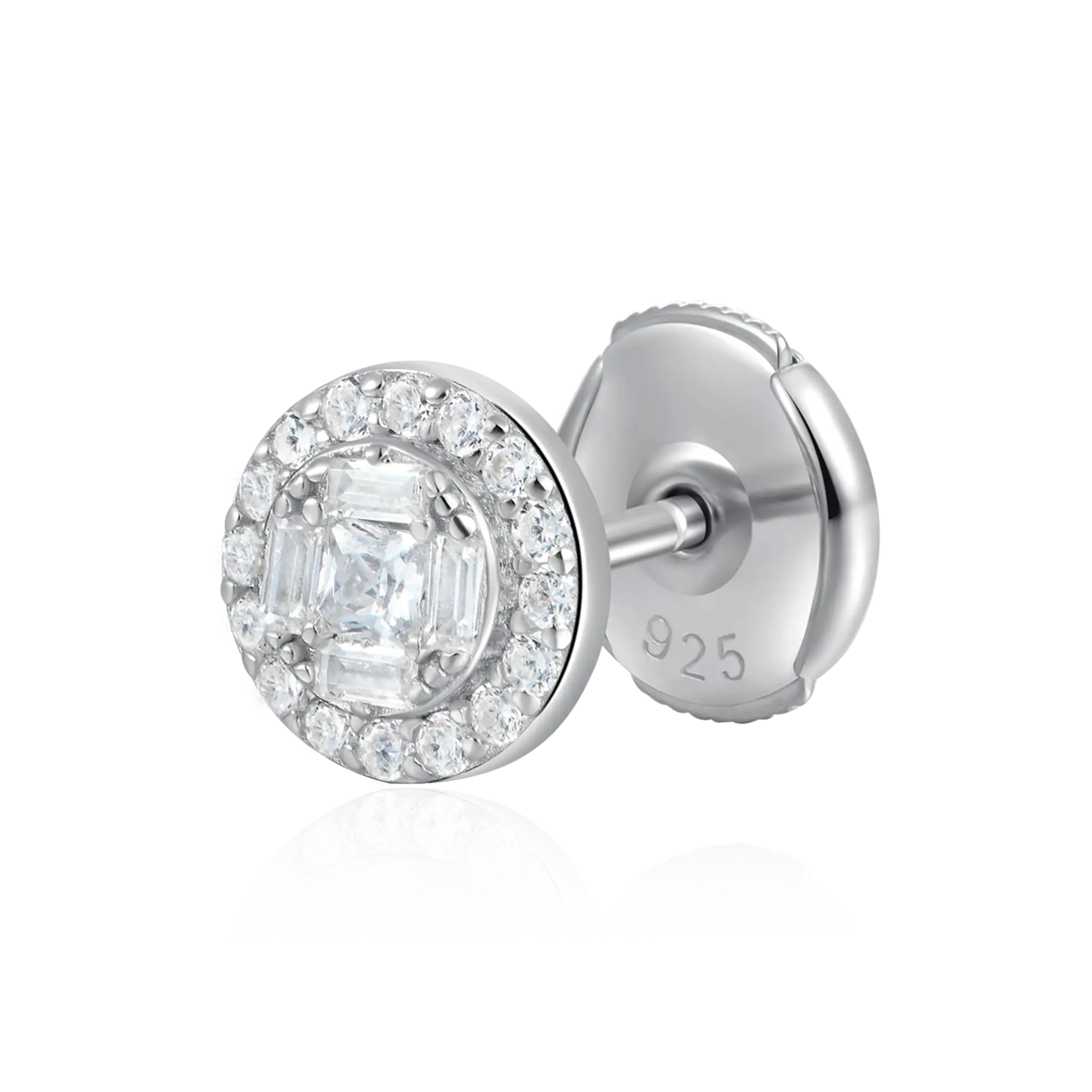 S925 Baguette Mix Halo Stud Earring Set