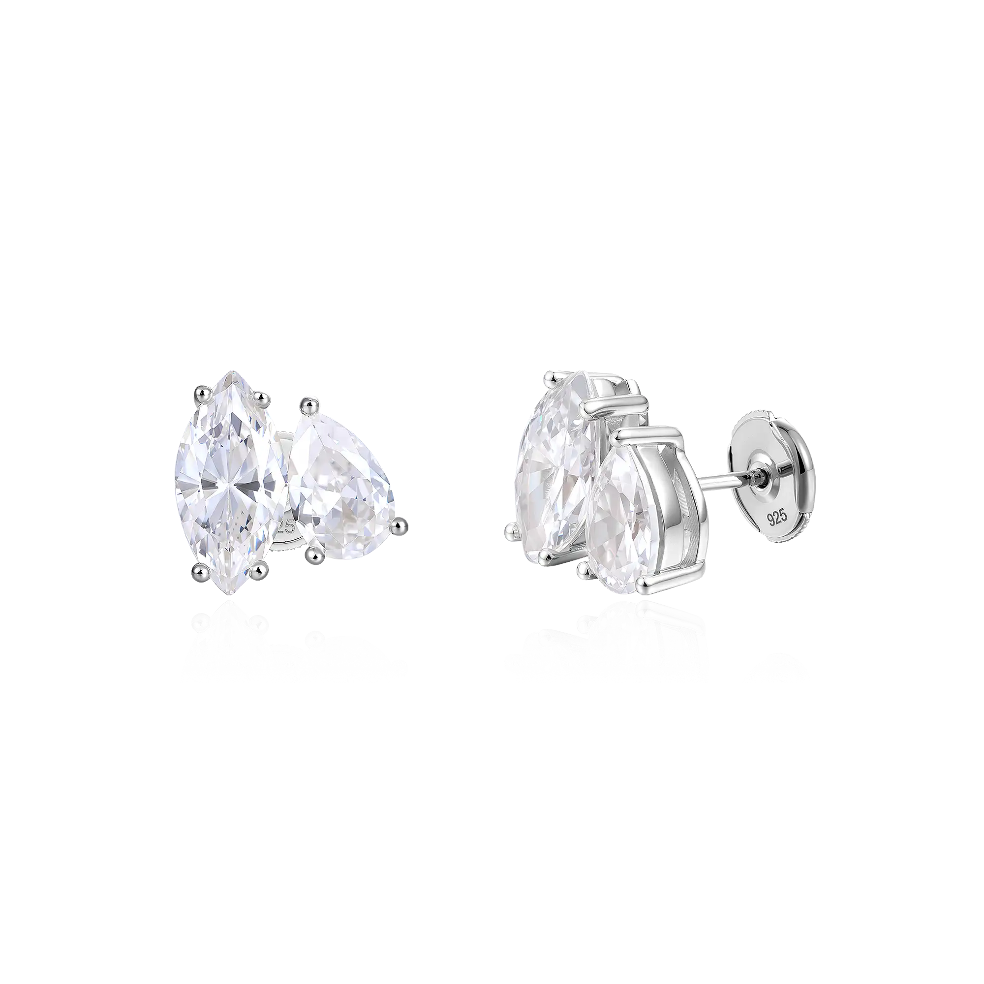 Moissanite S925 Toi et Moi Stud Earrings – Marquise & Pear