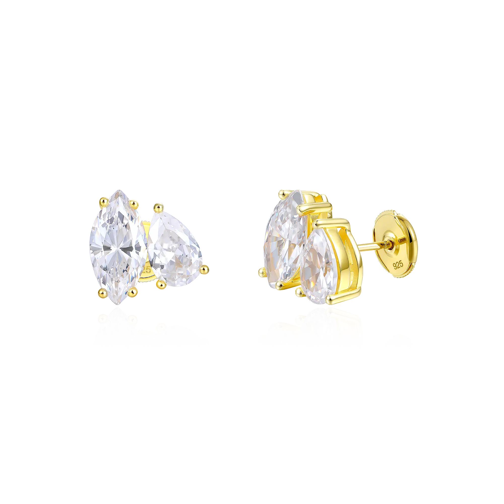 Moissanite S925 Toi et Moi Stud Earrings – Marquise & Pear