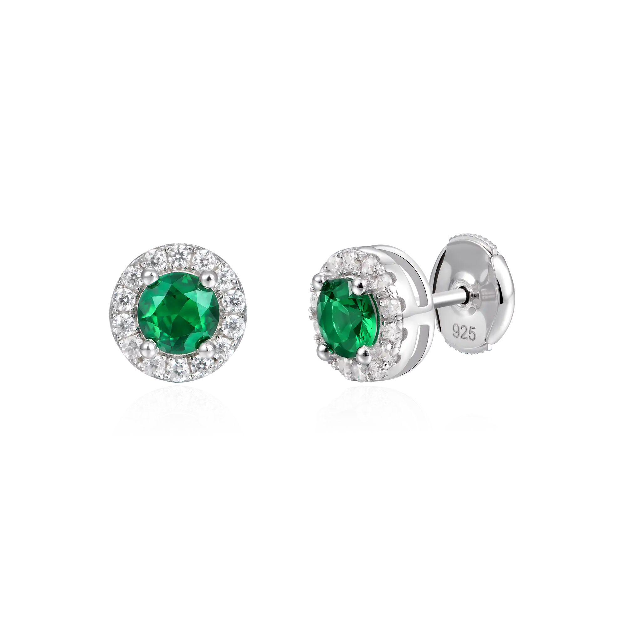 Halo Round Cut Stud Earring - Green