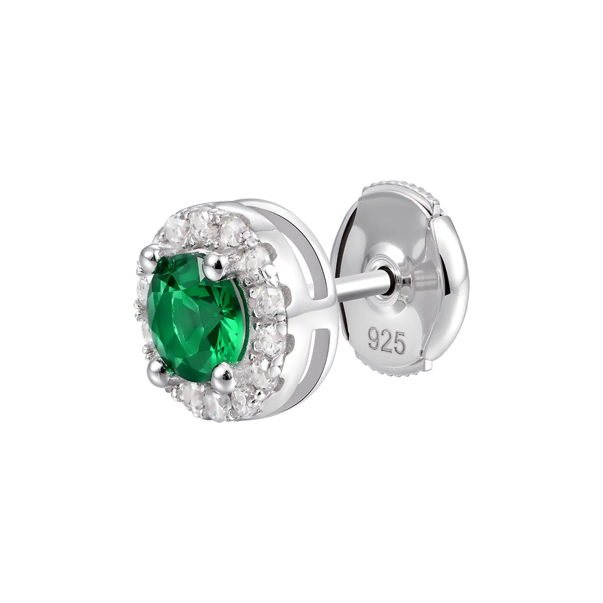 Halo Round Cut Stud Earring - Green
