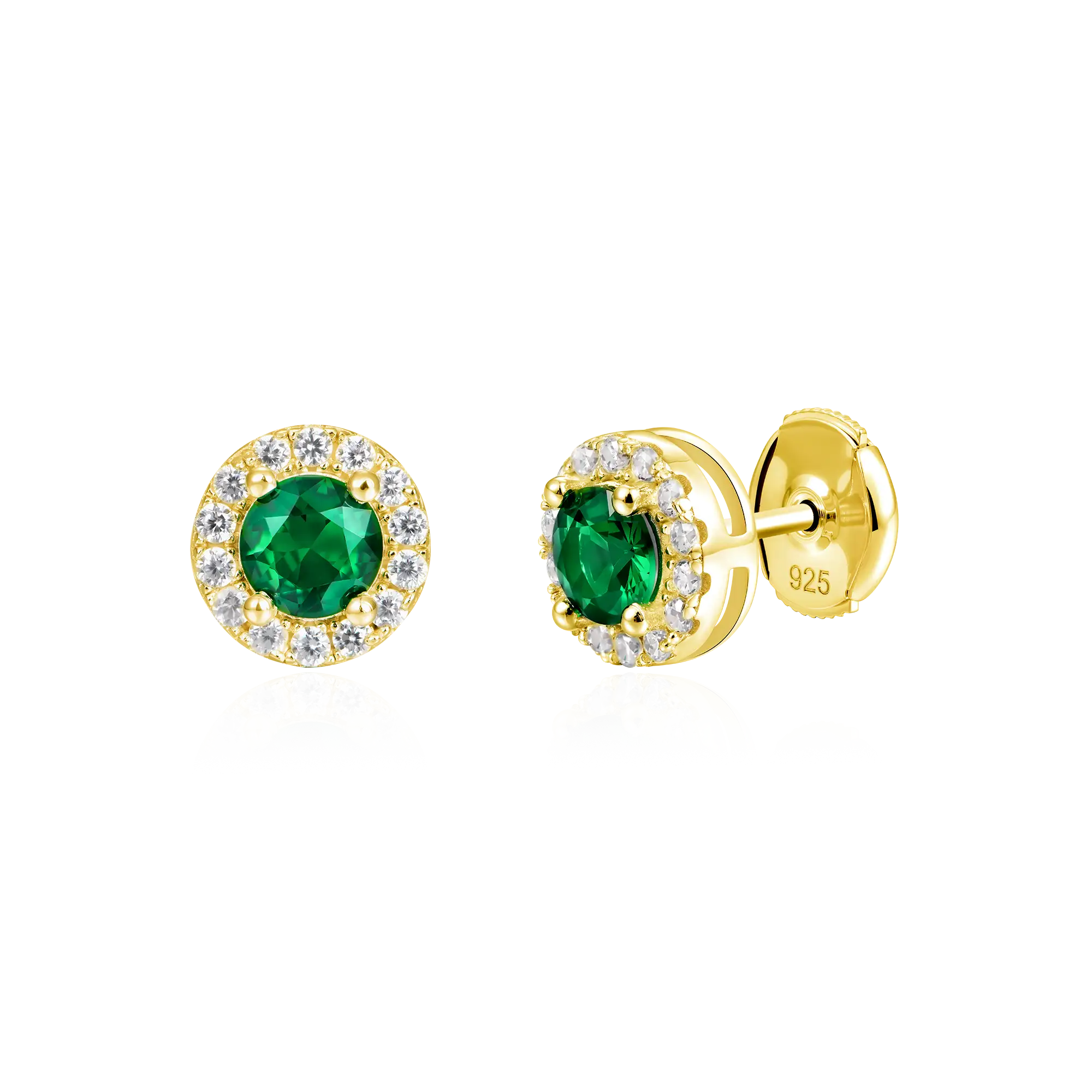 Halo Round Cut Stud Earring - Green