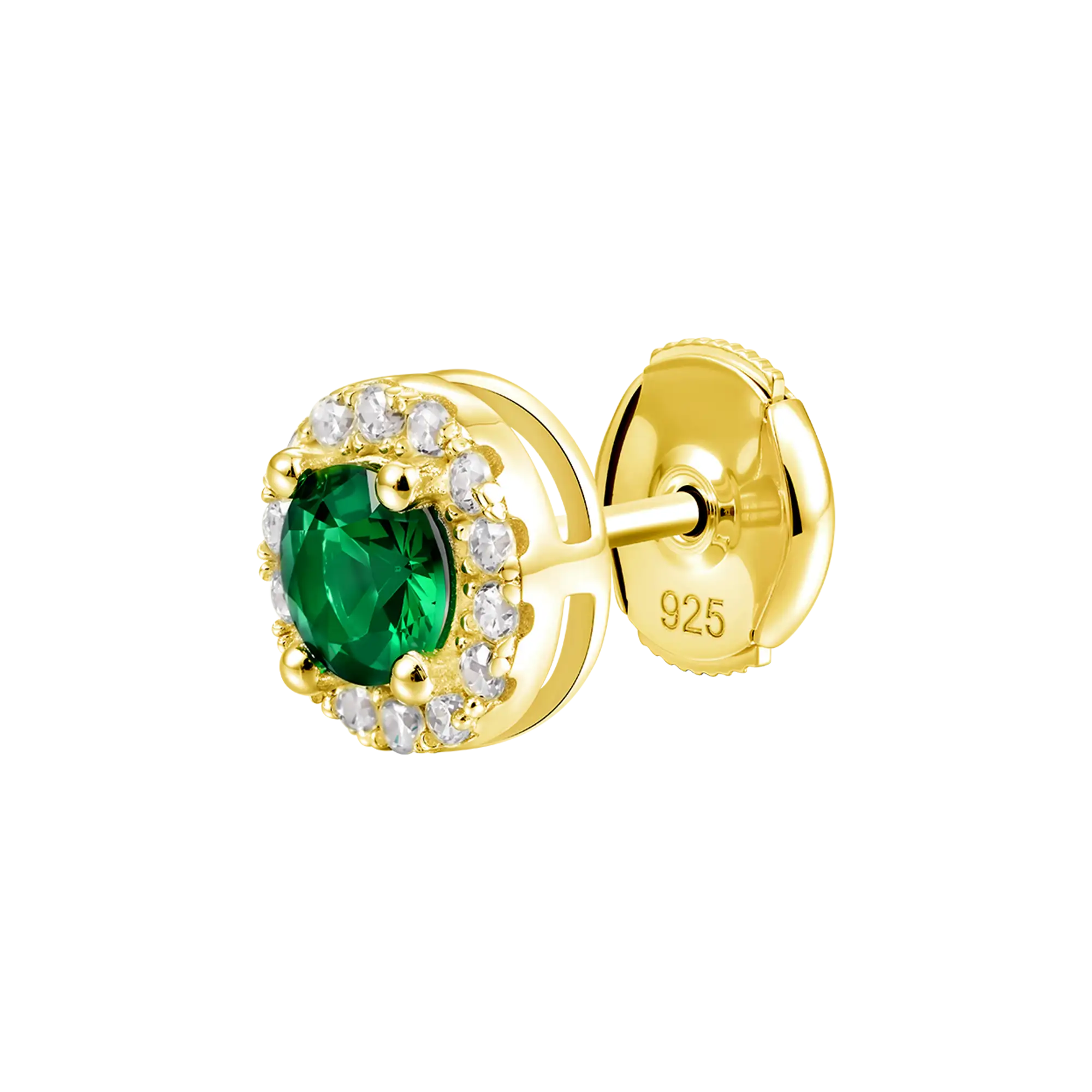 Halo Round Cut Stud Earring - Green